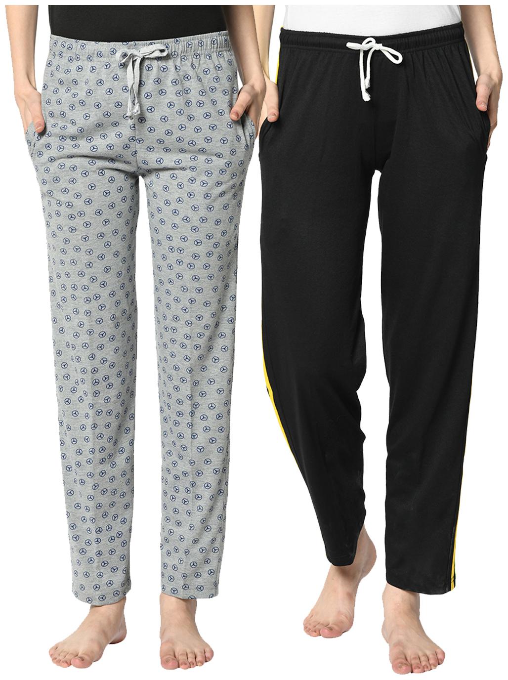 

VIMAL JONNEY Cotton Blend Solid Black Grey Color Track Pants For Women (Pack Of 2)
