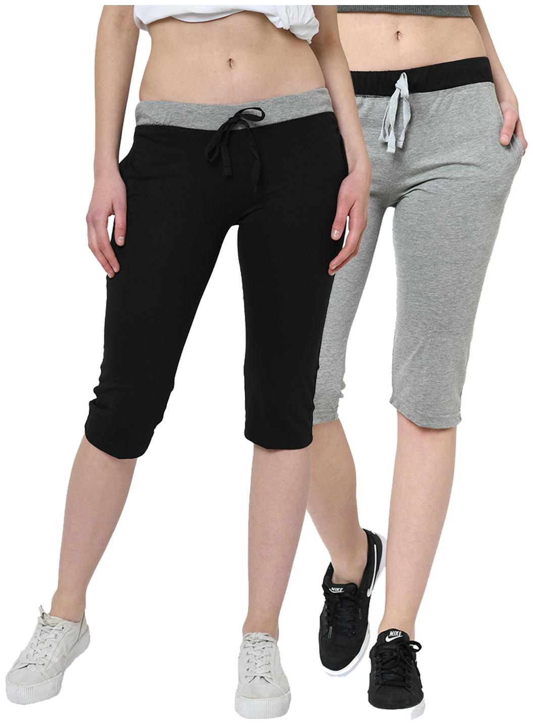 

VIMAL JONNEY Women Solid Regular capri - Black Grey