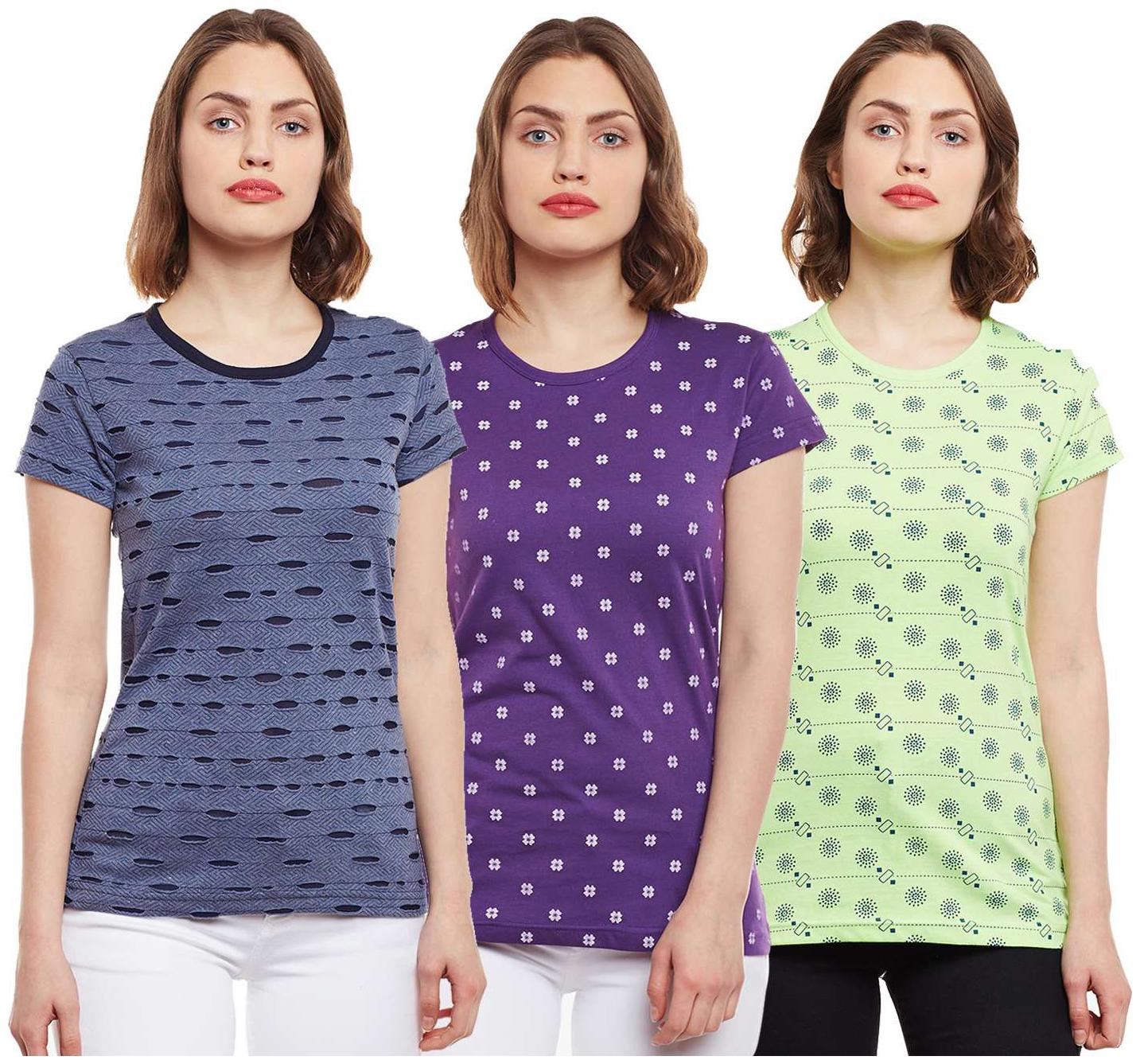 

VIMAL JONNEY Women Multi Regular fit Round neck Cotton T shirt