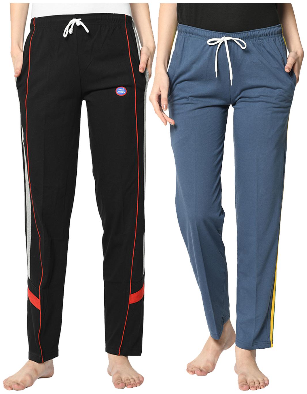 

VIMAL JONNEY Cotton Blend Solid Black Grey Color Track Pants For Women (Pack Of 2)