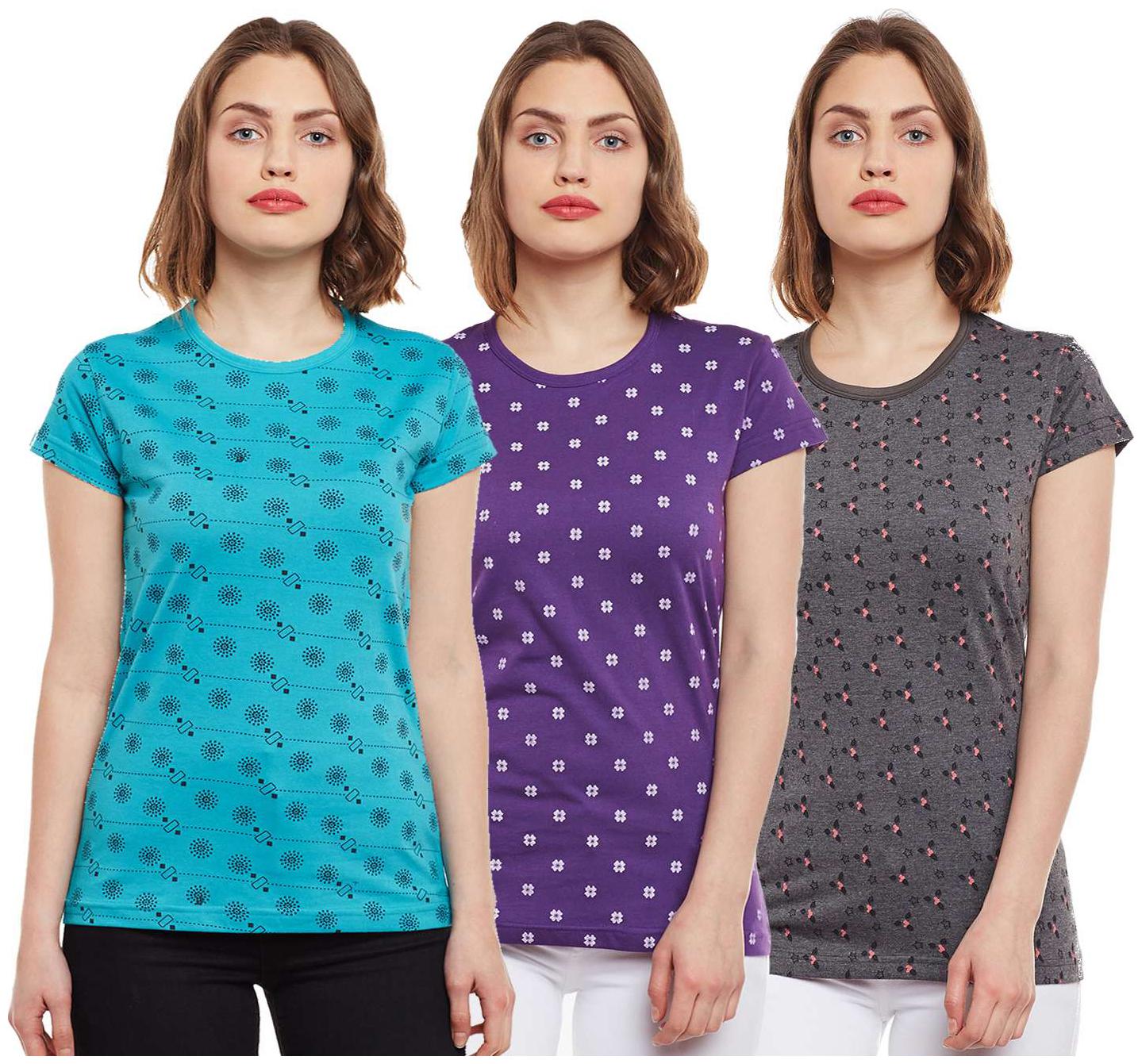 

VIMAL JONNEY Women Multi Regular fit Round neck Cotton T shirt