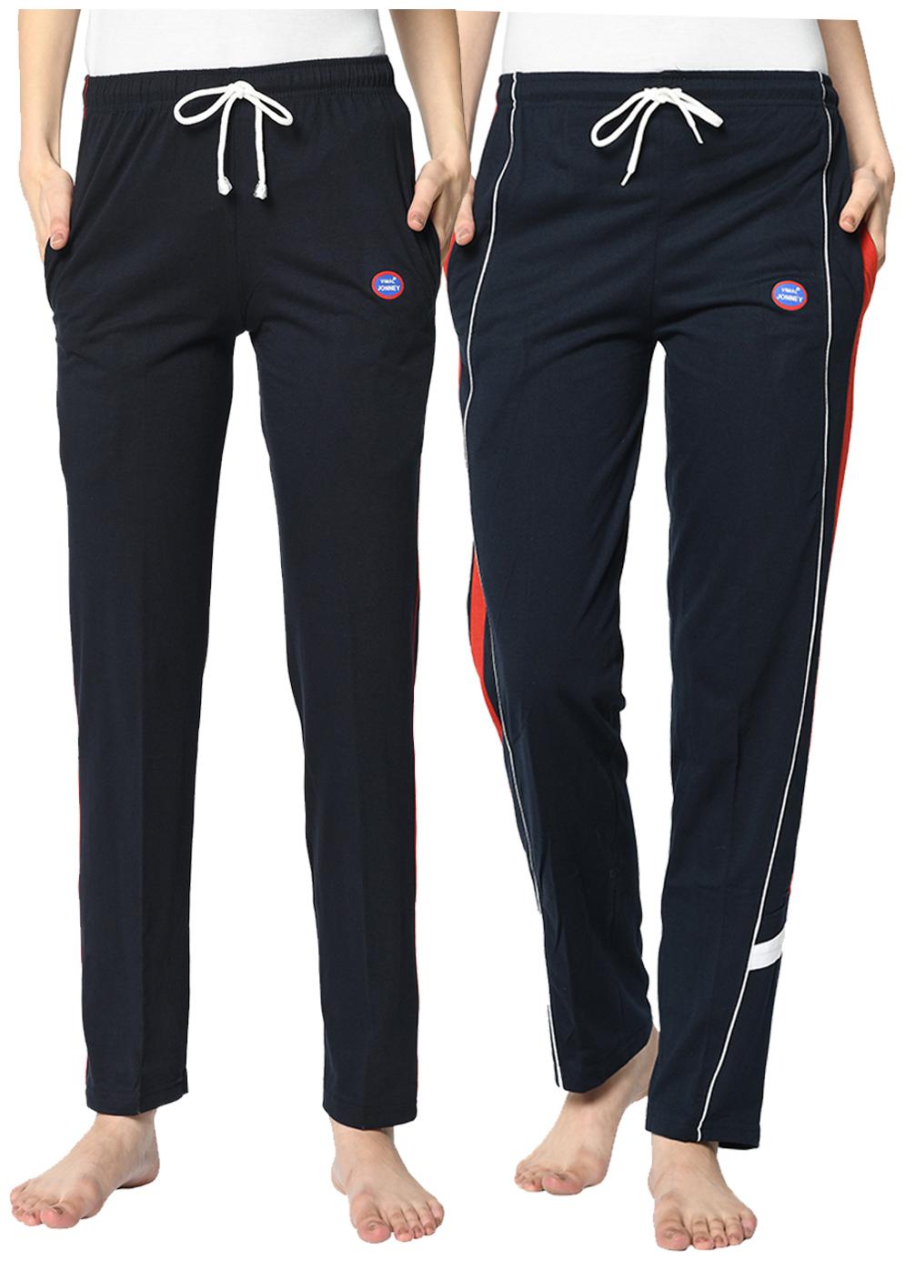 

VIMAL JONNEY Cotton Blend Solid Blue Color Track Pants For Women (Pack Of 2)