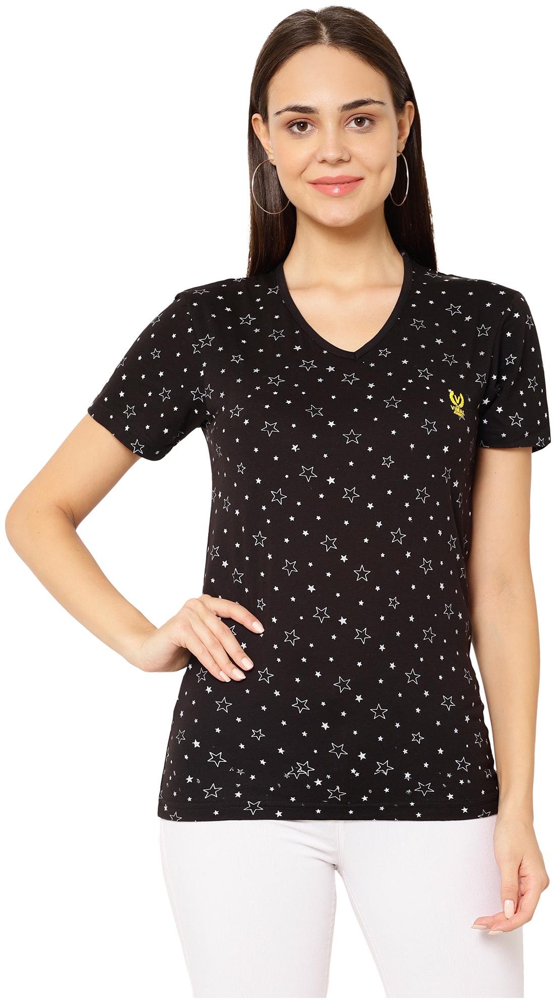 

VIMAL JONNEY Women Black Regular fit V neck Blended T shirt
