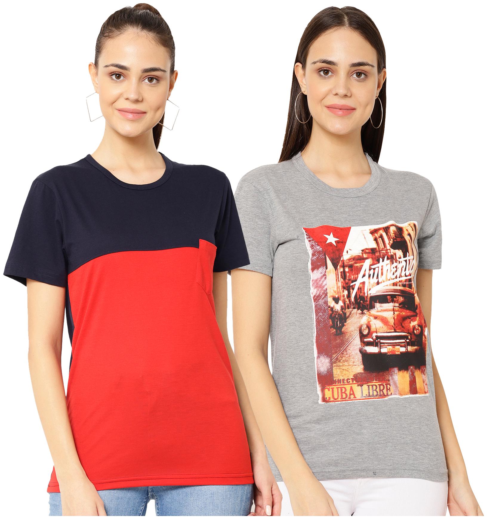 

VIMAL JONNEY Women Multi Regular fit Round neck Cotton blend T shirt