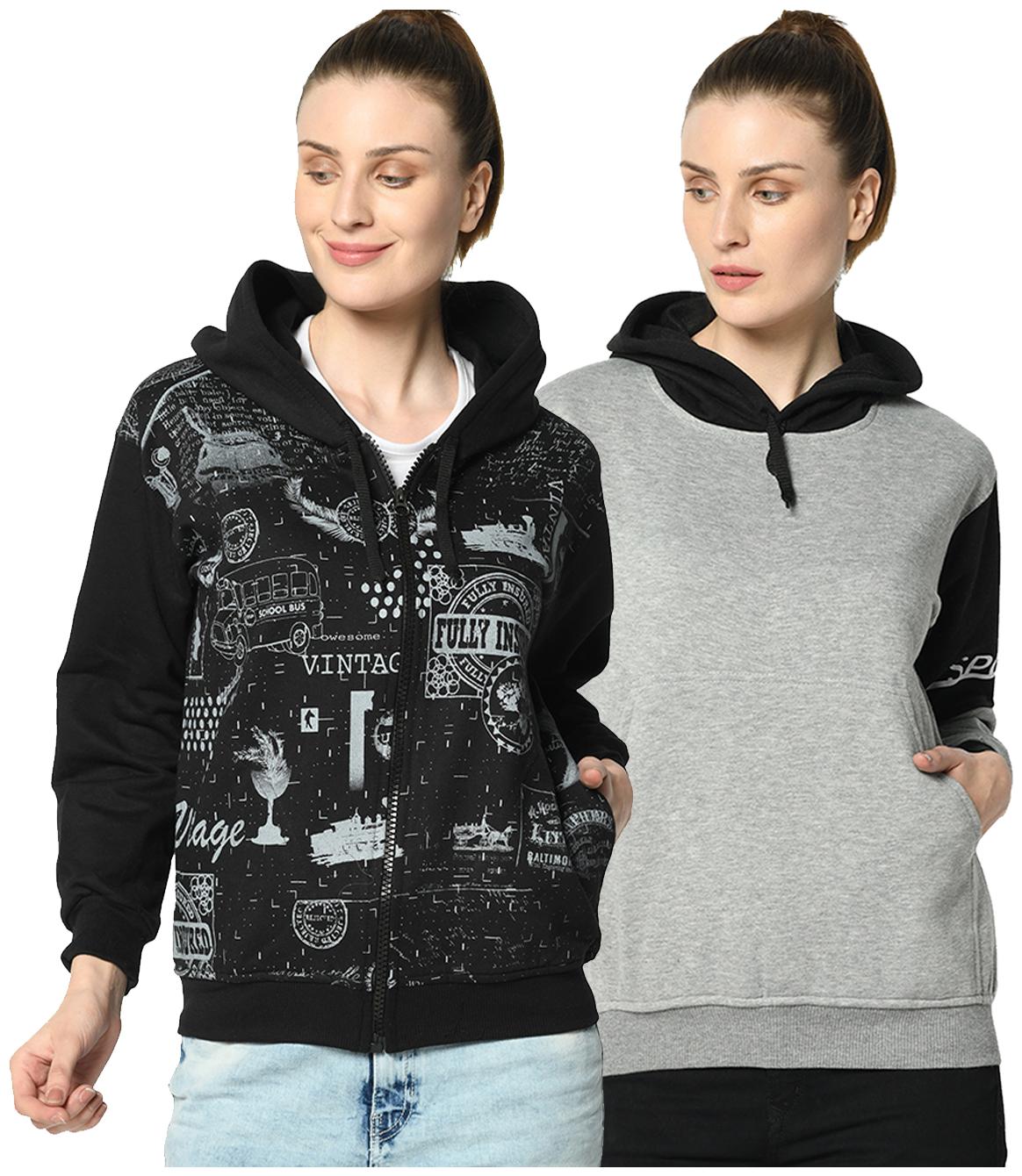 

VIMAL JONNEY Women Printed Hoodie - Black Grey
