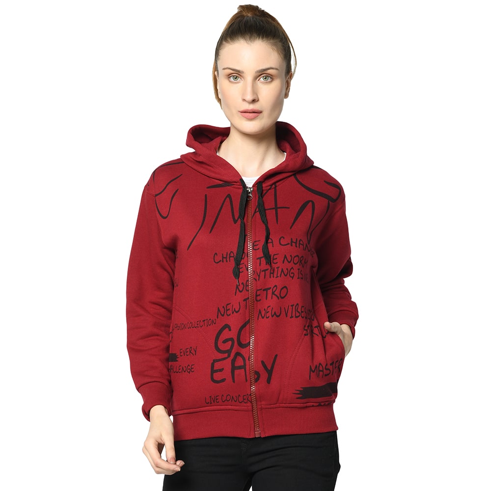 

VIMAL JONNEY Women Printed Sweatshirt - Maroon