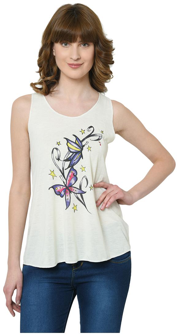 

VIMAL JONNEY Women Cream Regular fit U neck Cotton Tank top