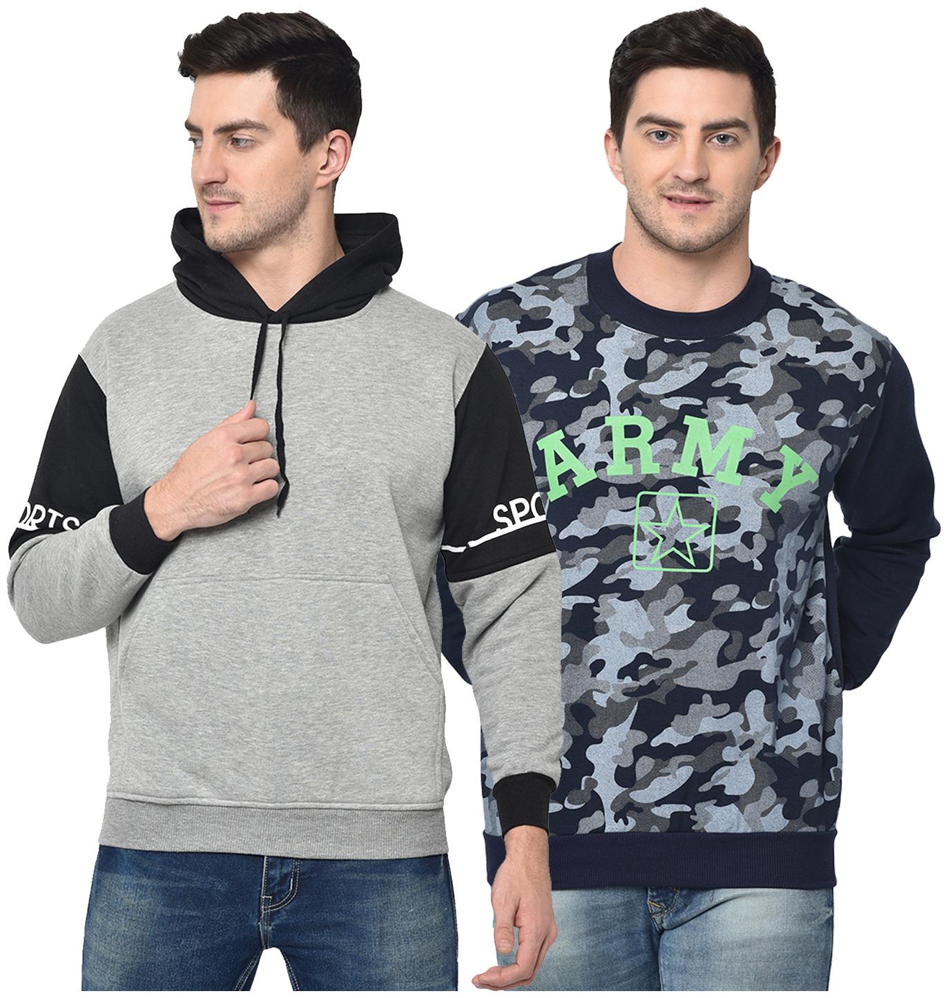 

VIMAL JONNEY Men Grey Blue Hooded Hoodie