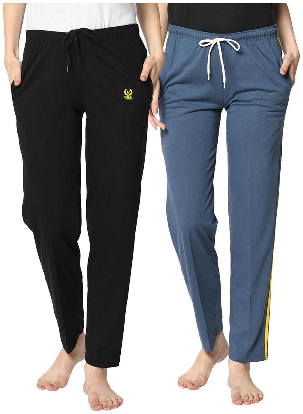 

VIMAL JONNEY Cotton Blend Solid Grey Black Color Track Pants For Women (Pack Of 2)