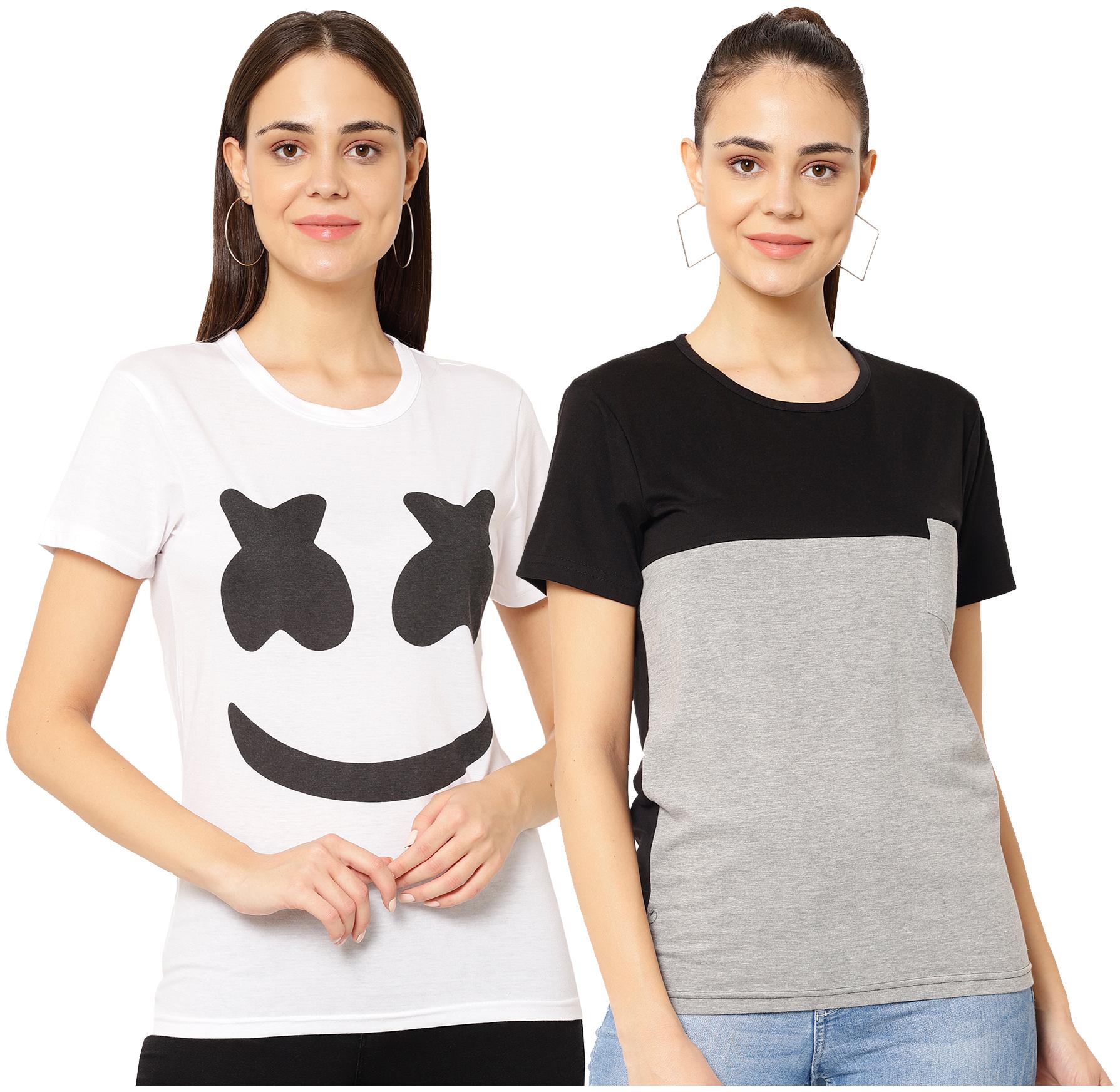 

VIMAL JONNEY Women Multi Regular fit Round neck Cotton blend T shirt
