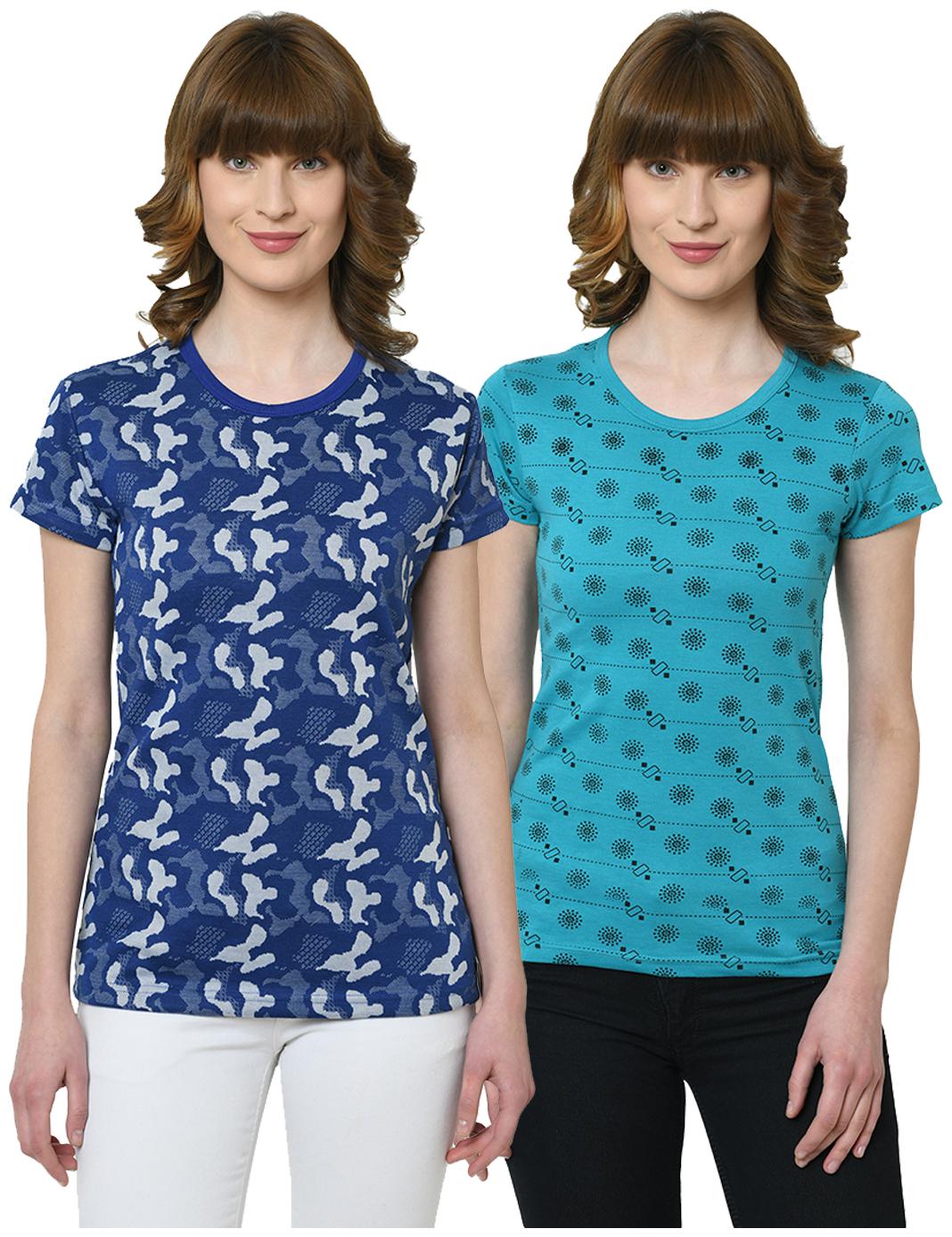 

VIMAL JONNEY Women Turquoise Blue Regular fit Round neck Cotton T shirt