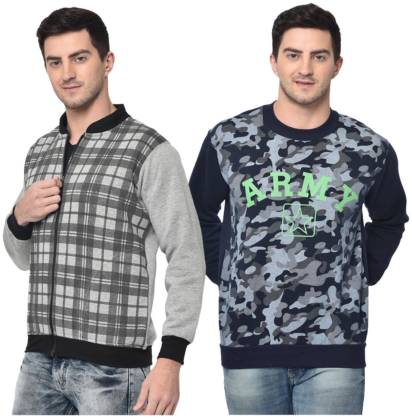 

VIMAL JONNEY Cotton Blend Checked Grey Blue Color Sweatshirt For Men (Pack Of 2)