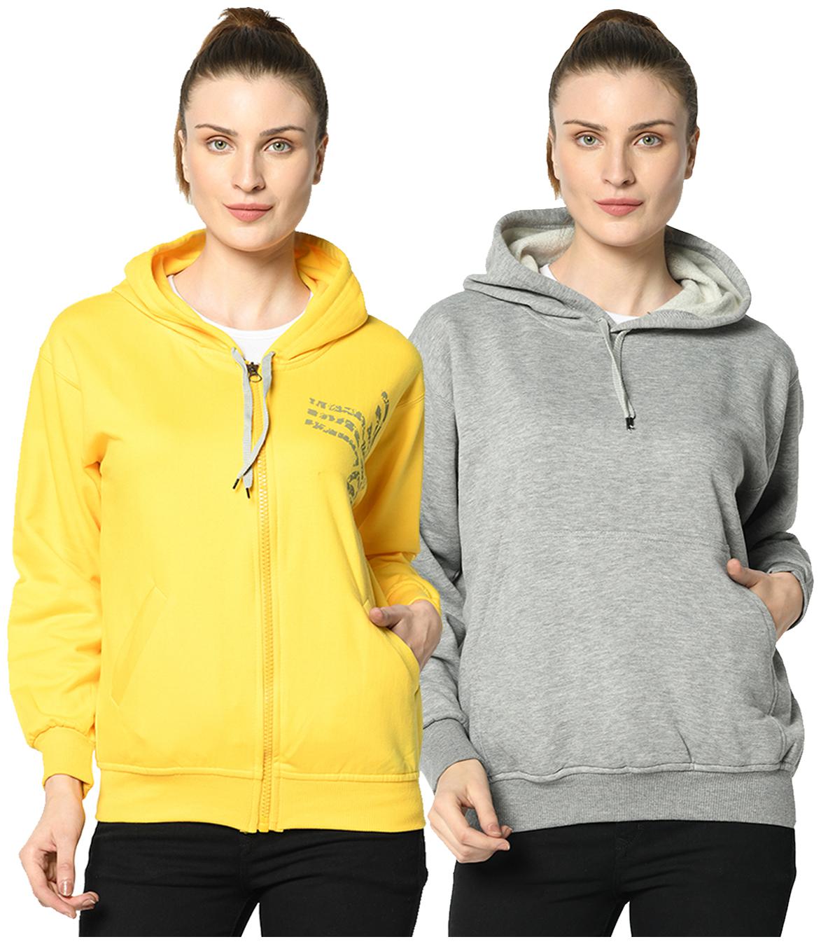 

VIMAL JONNEY Women Printed Hoodie - Grey Yellow