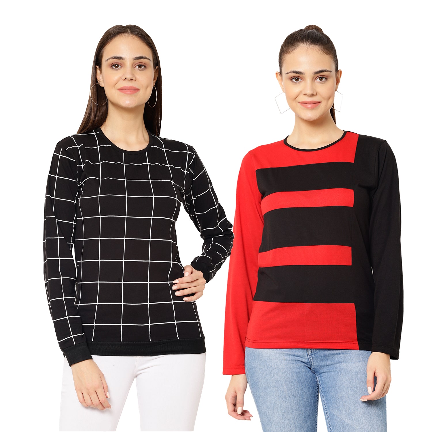 

VIMAL JONNEY Women Black Red Regular fit Round neck Cotton T shirt