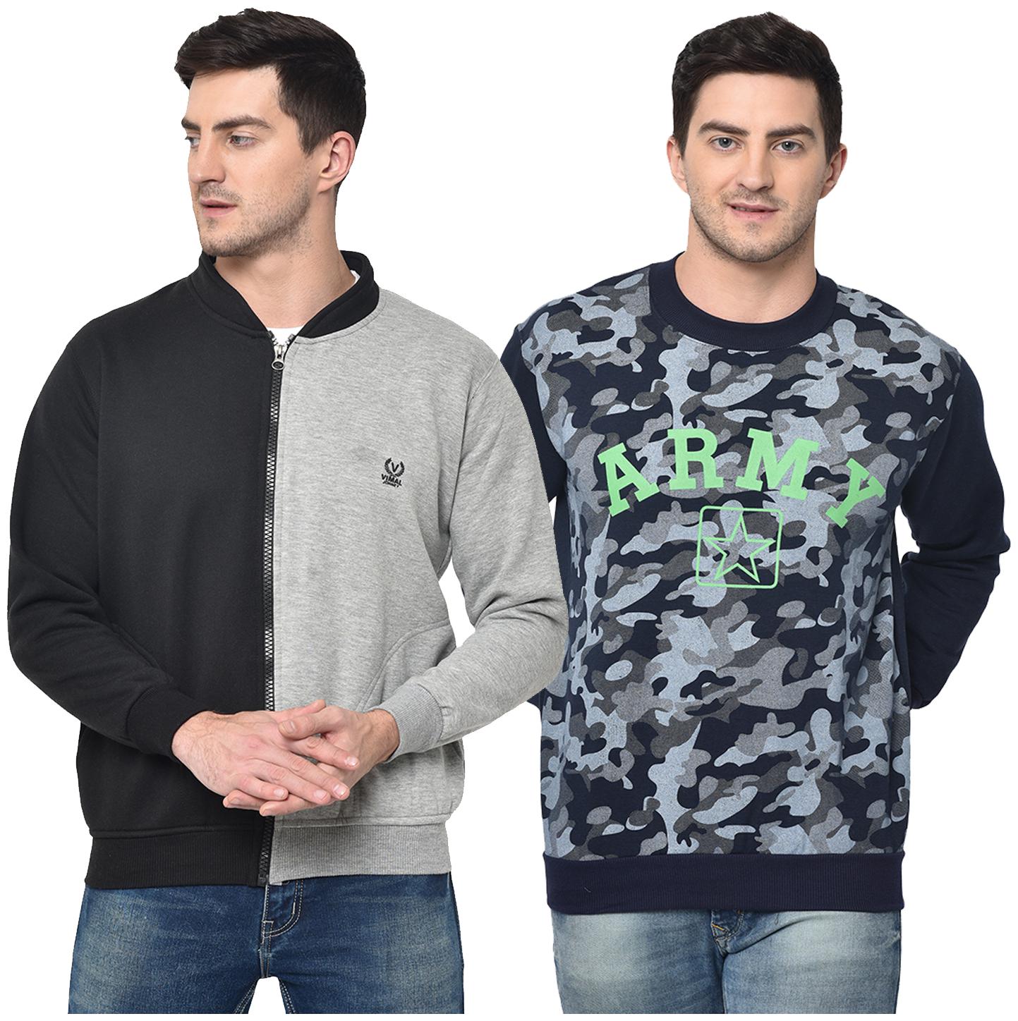 

VIMAL JONNEY Cotton Blend Colourblocked Multi Color Sweatshirt For Men (Pack Of 2)