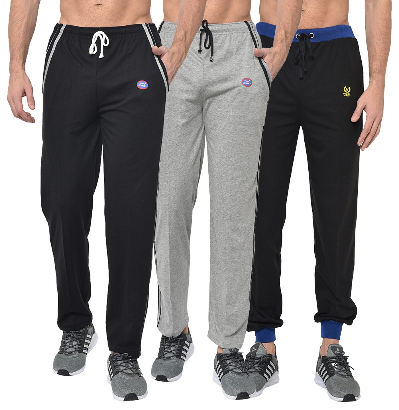 

VIMAL JONNEY Men Black Grey Solid Regular fit Track pants