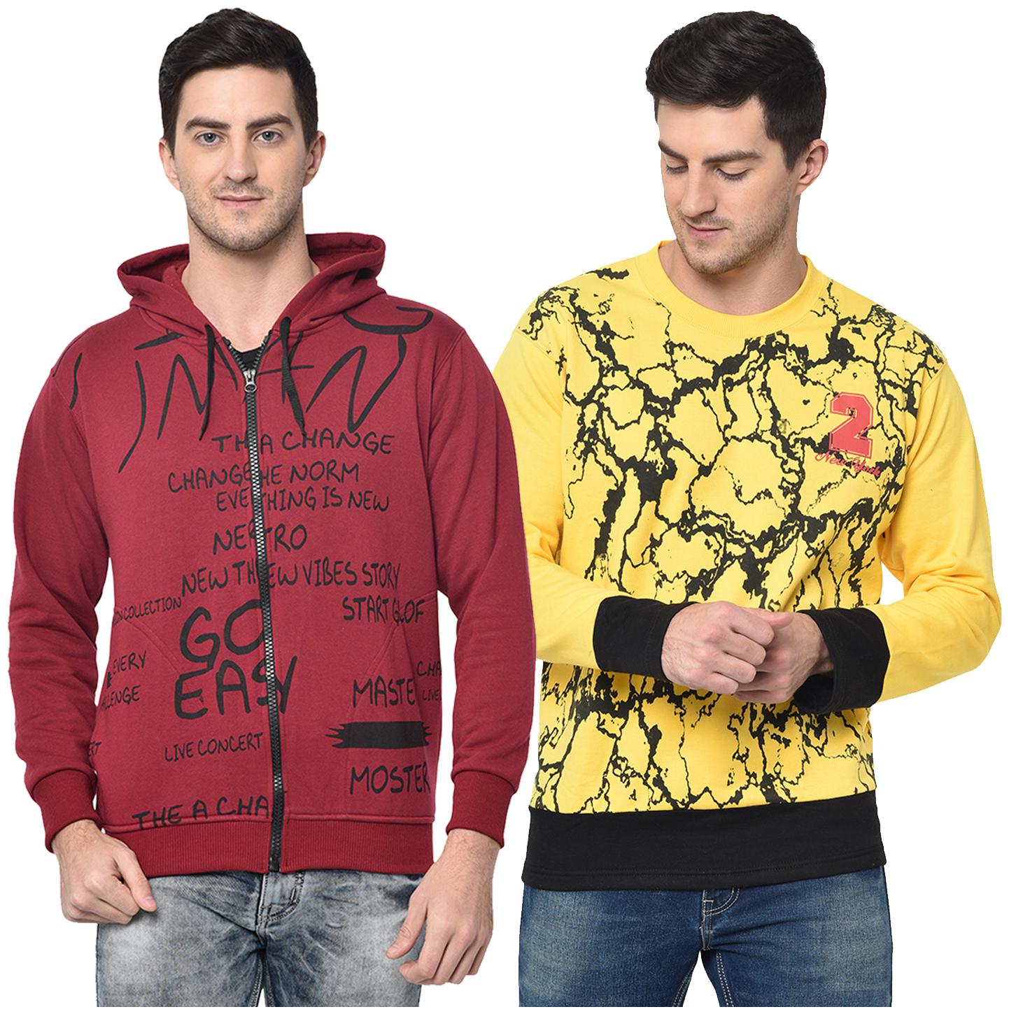 

VIMAL JONNEY Men Maroon Yellow Hooded Hoodie