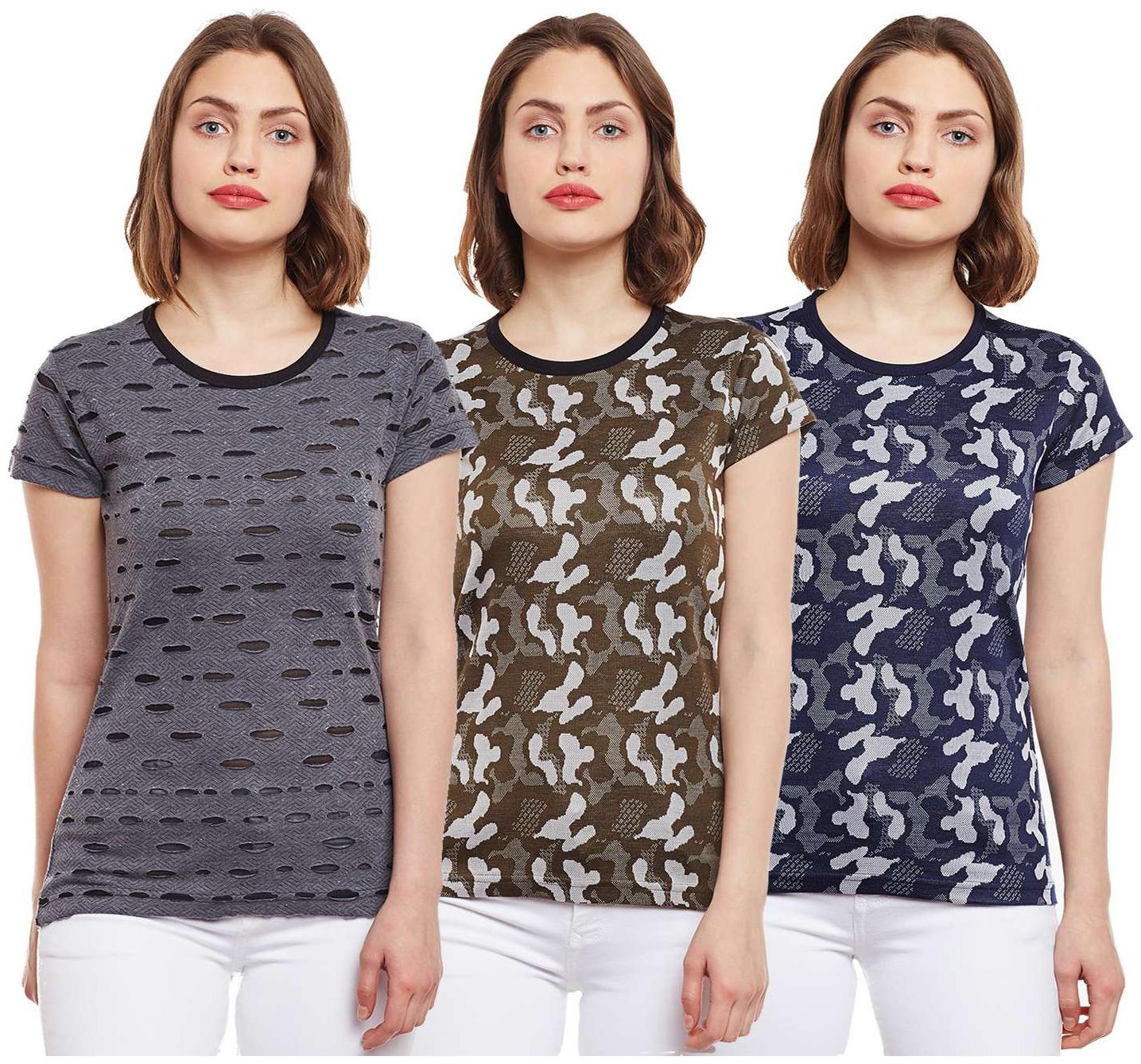 

VIMAL JONNEY Women Multi Regular fit Round neck Cotton T shirt