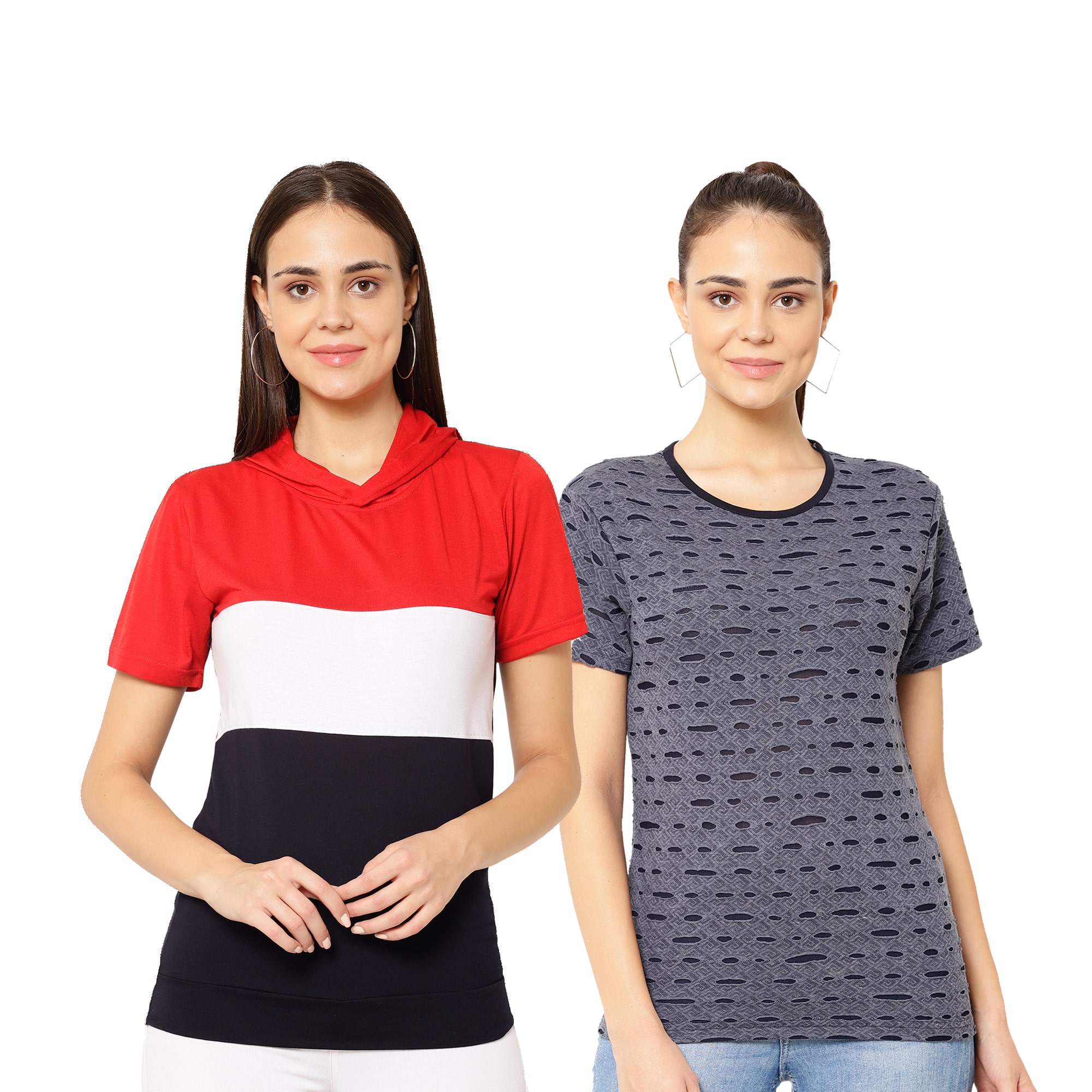 

VIMAL JONNEY Women Multi Regular fit Round neck Cotton T shirt