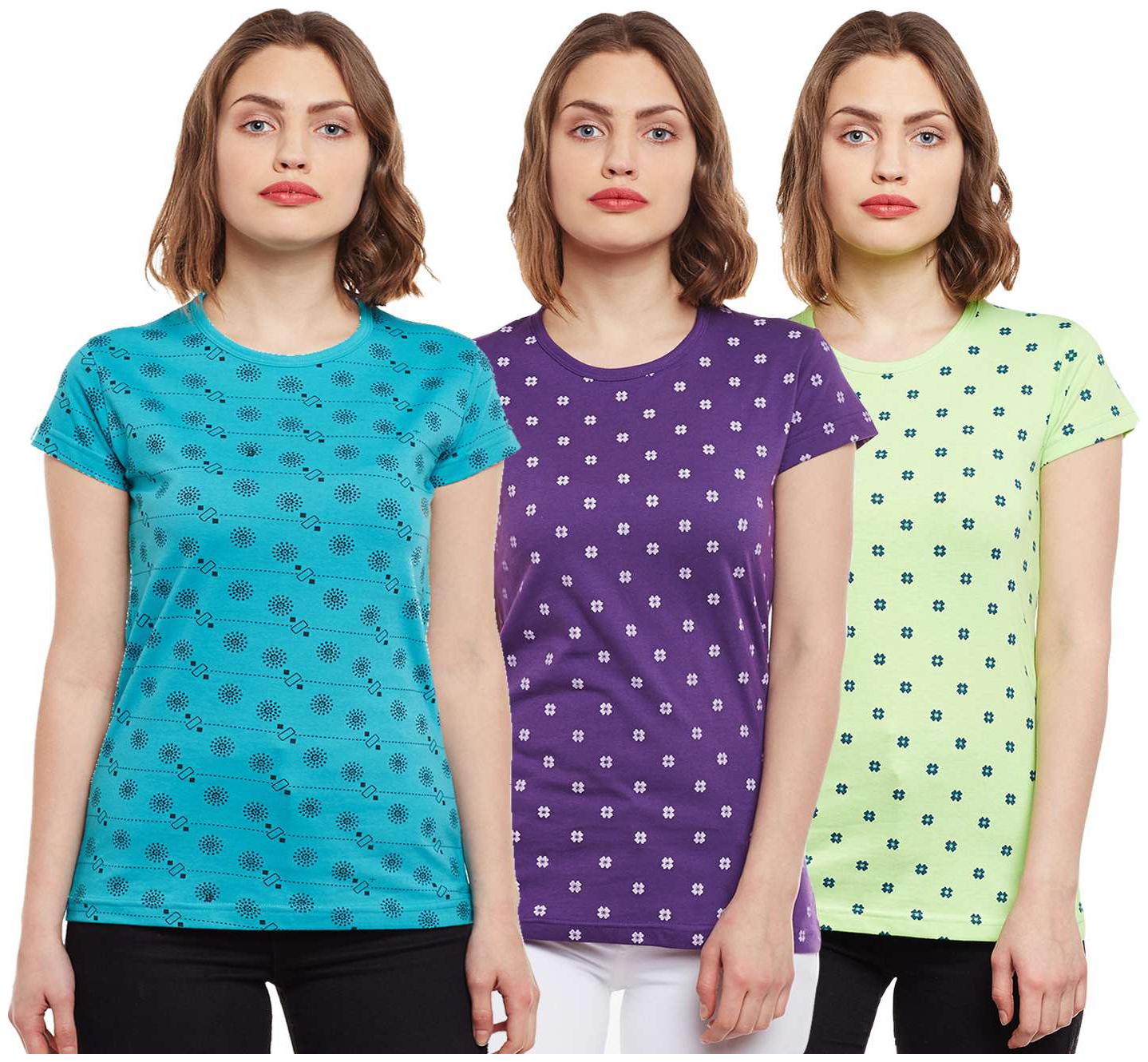 

VIMAL JONNEY Women Multi Regular fit Round neck Cotton T shirt
