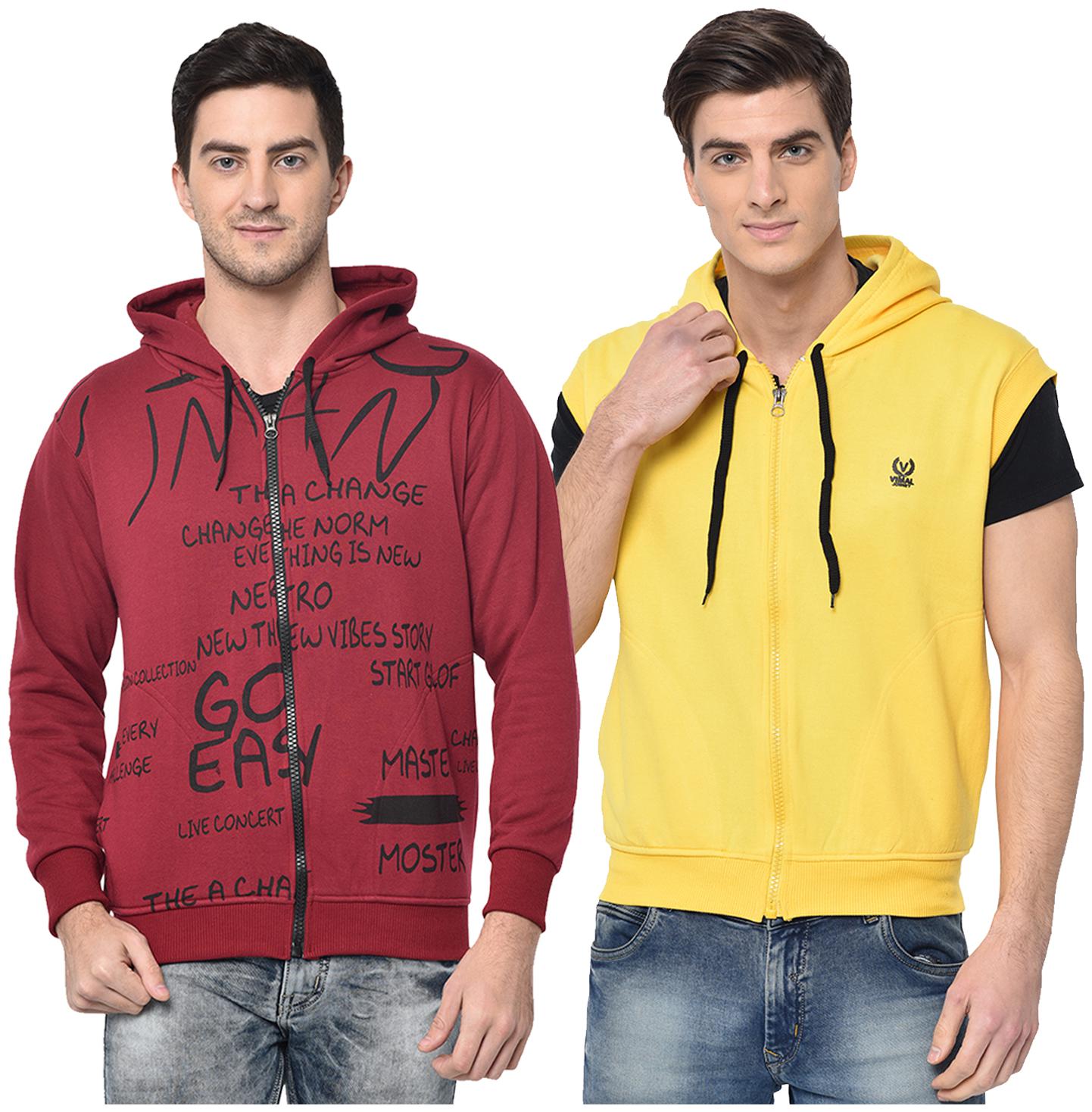 

VIMAL JONNEY Men Maroon Yellow Hooded Hoodie