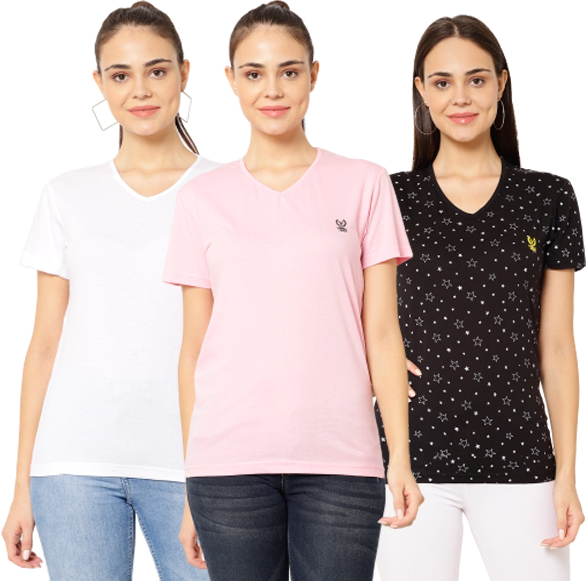 

VIMAL JONNEY Women Multi Regular fit V neck Cotton T shirt