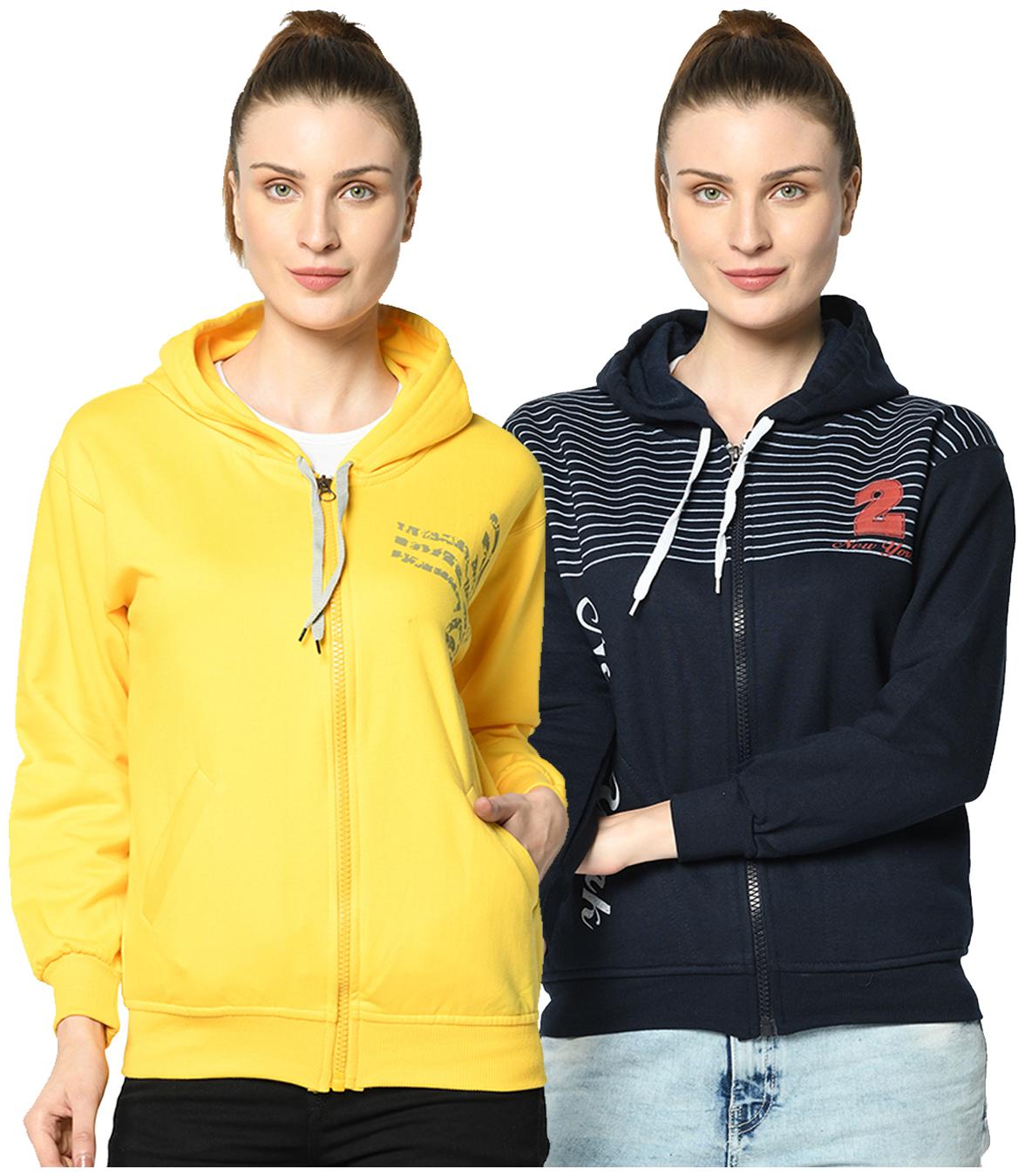 

VIMAL JONNEY Women Printed Hoodie - Blue Yellow
