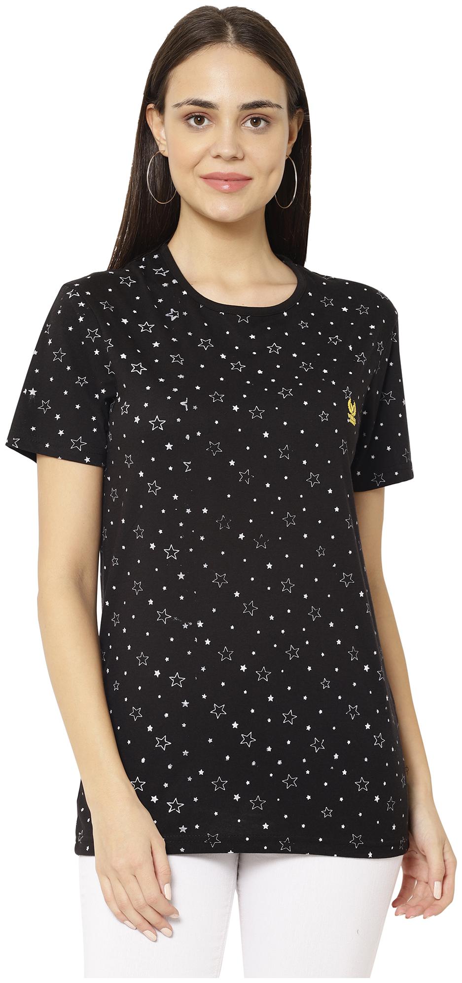 

VIMAL JONNEY Women Black Regular fit Round neck Blended T shirt