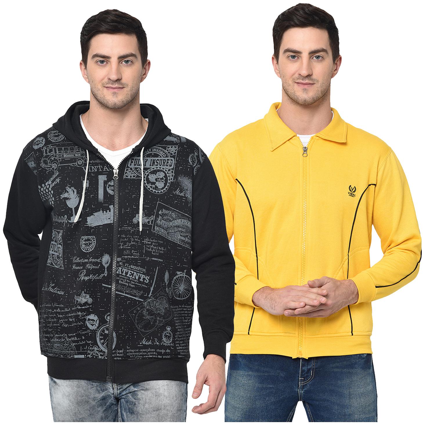 

VIMAL JONNEY Men Black Yellow Hooded Hoodie