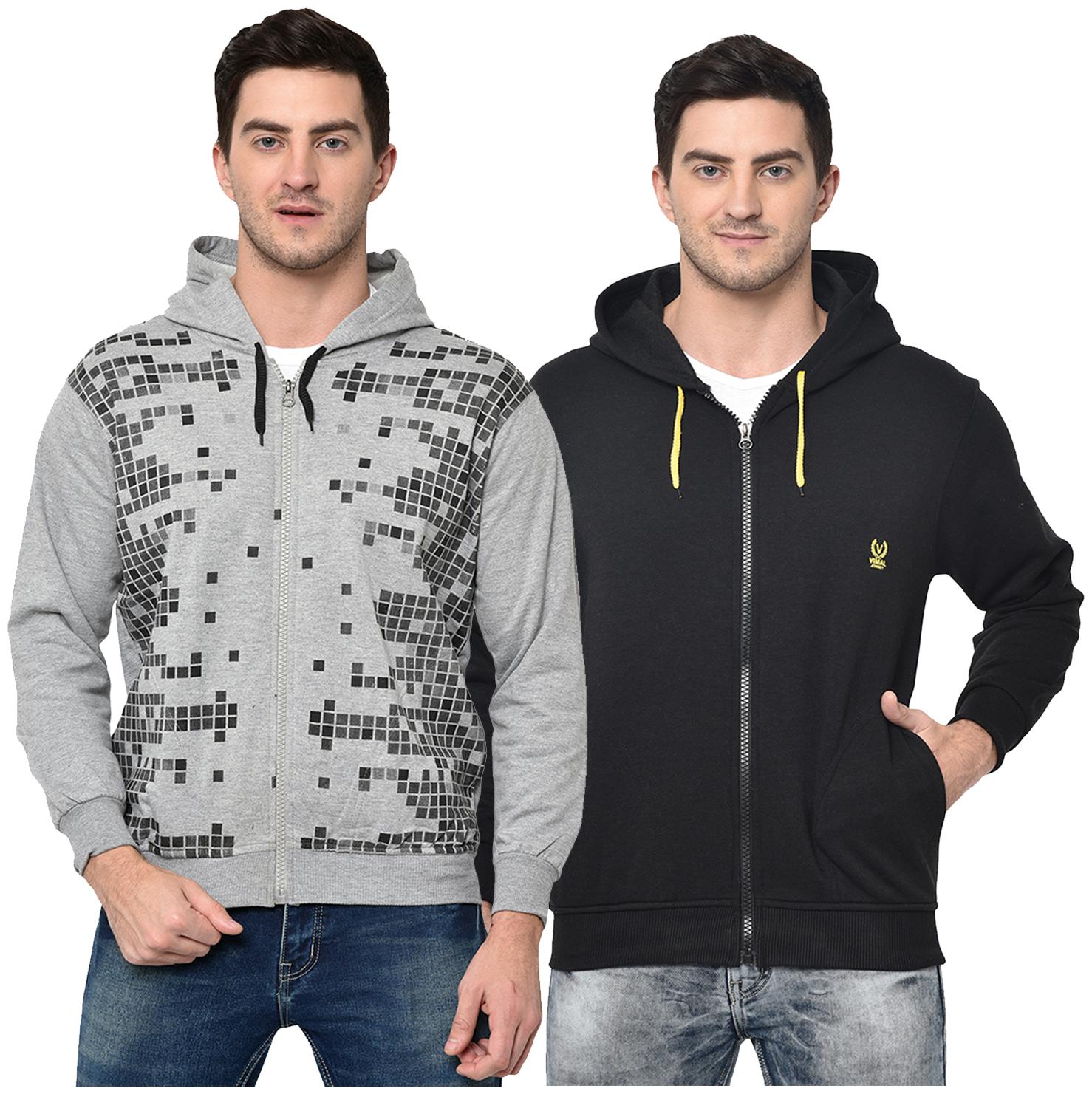 

VIMAL JONNEY Men Grey Black Hooded Hoodie