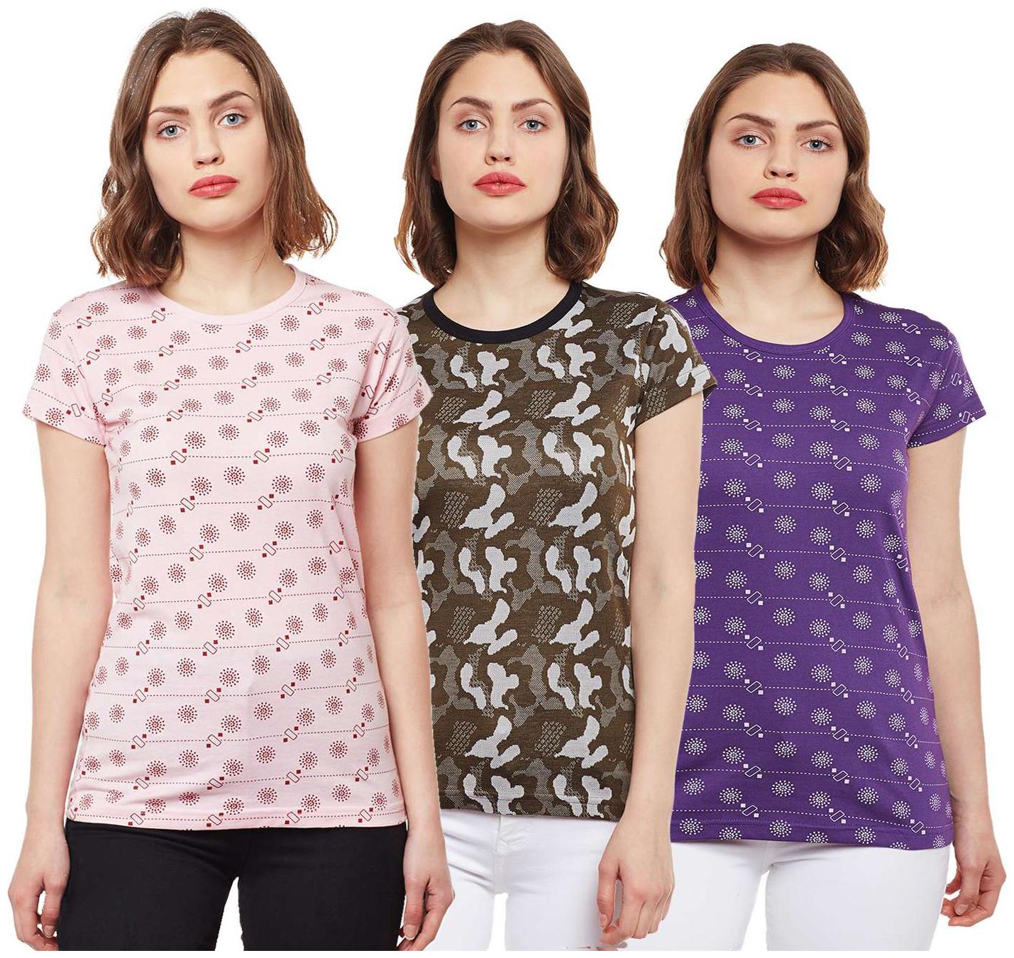 

VIMAL JONNEY Women Multi Regular fit Round neck Cotton T shirt