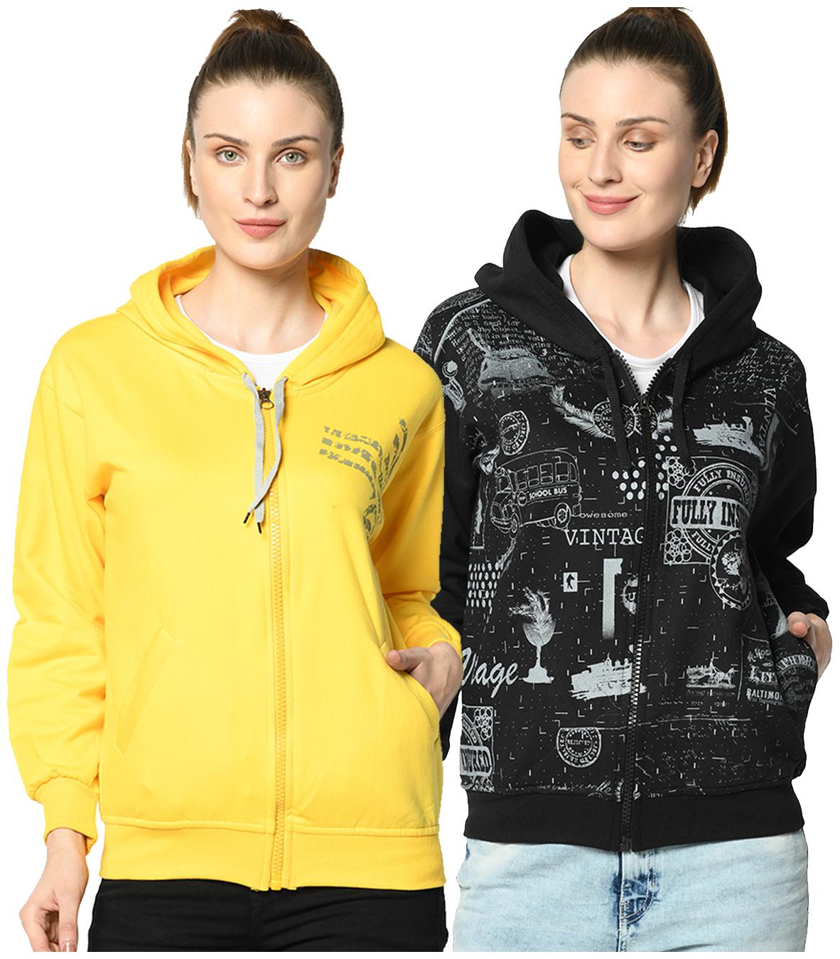 

VIMAL JONNEY Women Printed Hoodie - Black Yellow