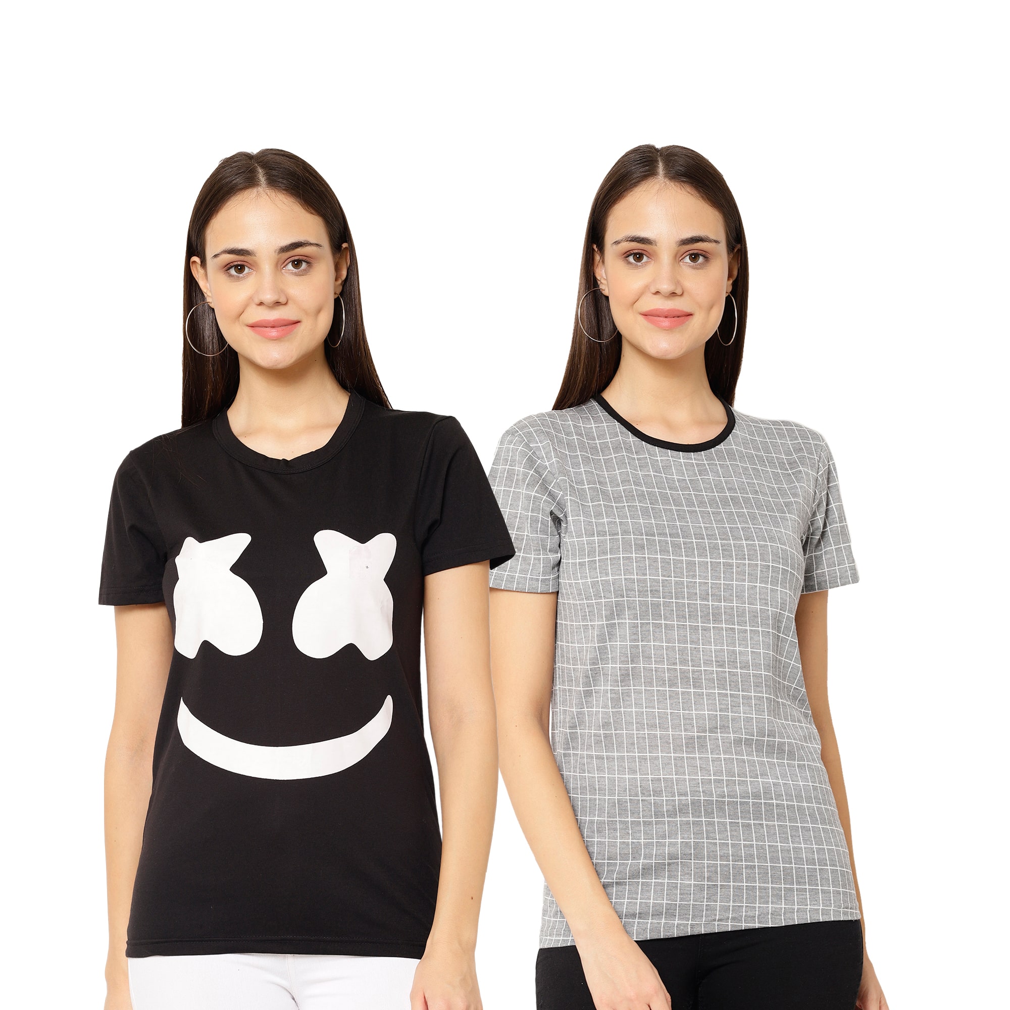 

VIMAL JONNEY Women Black Grey Regular fit Round neck Cotton blend T shirt