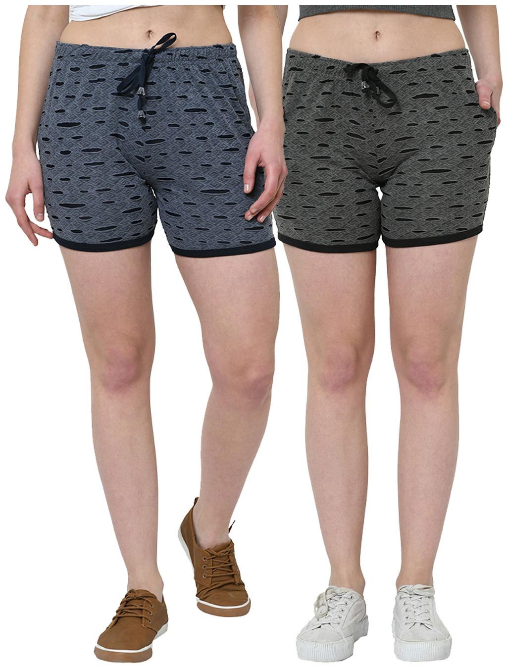 

VIMAL JONNEY Women Cotton Self Design Navy Blue Black Regular Shorts