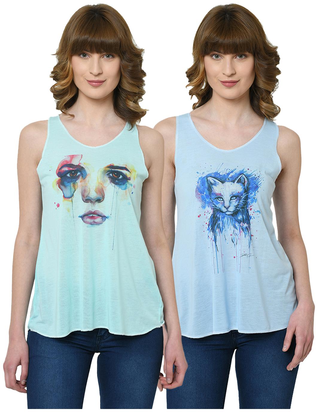 

VIMAL JONNEY Women Green Blue Regular fit U neck Polyester Tank top