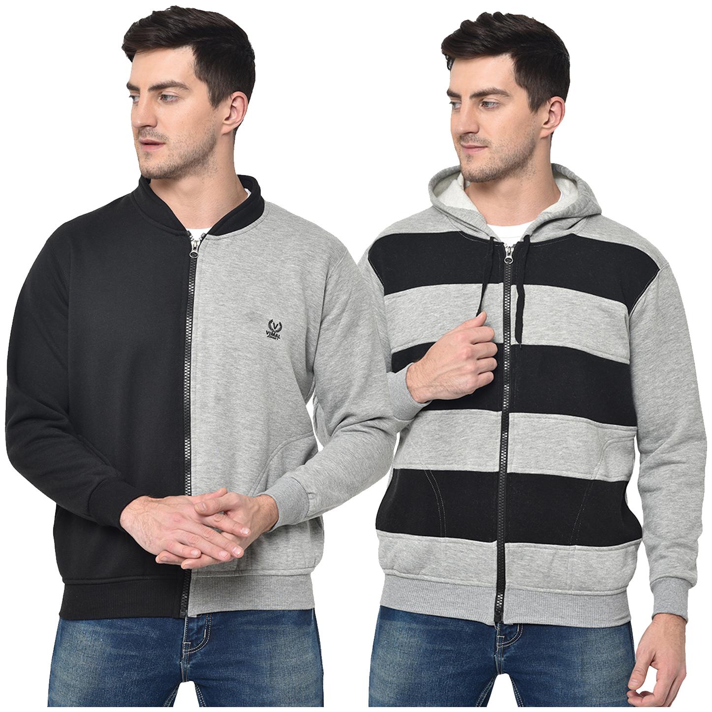 

VIMAL JONNEY Cotton Blend Colourblocked Black Grey Color Sweatshirt For Men (Pack Of 2)