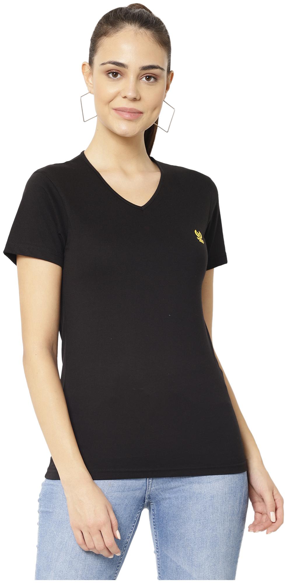

VIMAL JONNEY Women Black Regular fit V neck Blended T shirt
