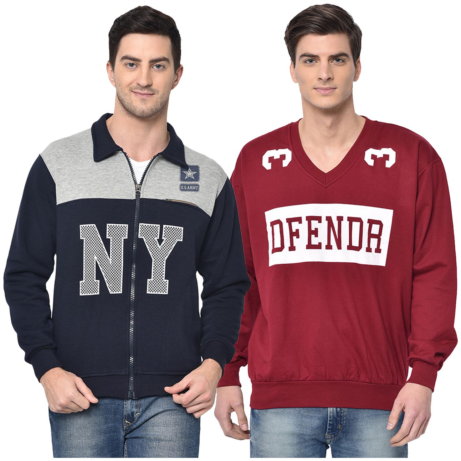 

VIMAL JONNEY Men Blue Maroon V neck Sweatshirt