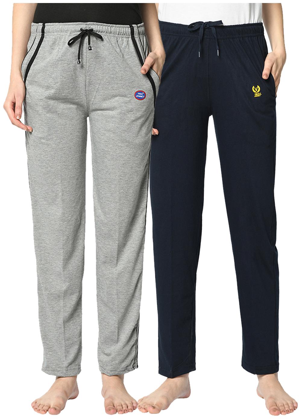 

VIMAL JONNEY Cotton Blend Solid Grey Blue Color Track Pants For Women (Pack Of 2)