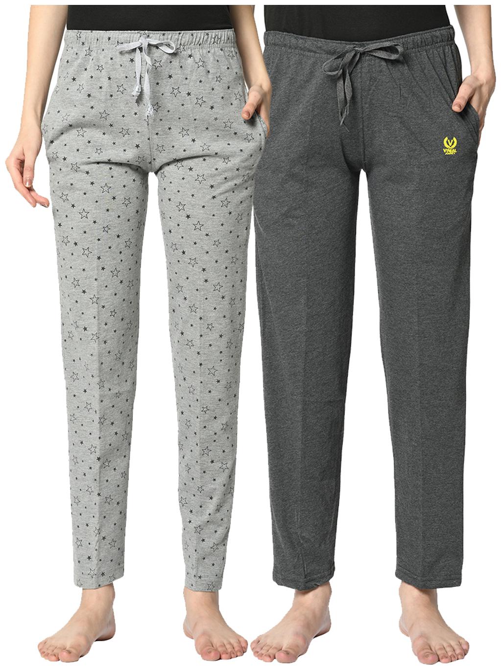 

VIMAL JONNEY Cotton Blend Printed Grey Color Track Pants For Women (Pack Of 2)