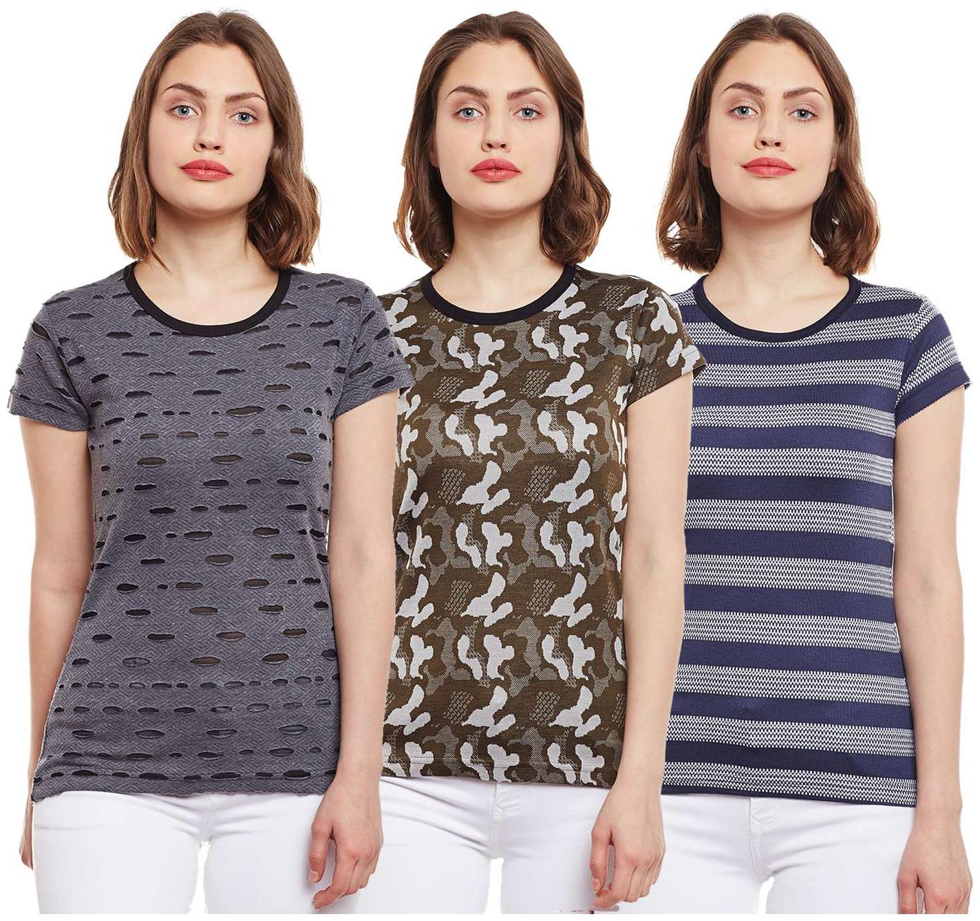 

VIMAL JONNEY Women Multi Regular fit Round neck Cotton T shirt
