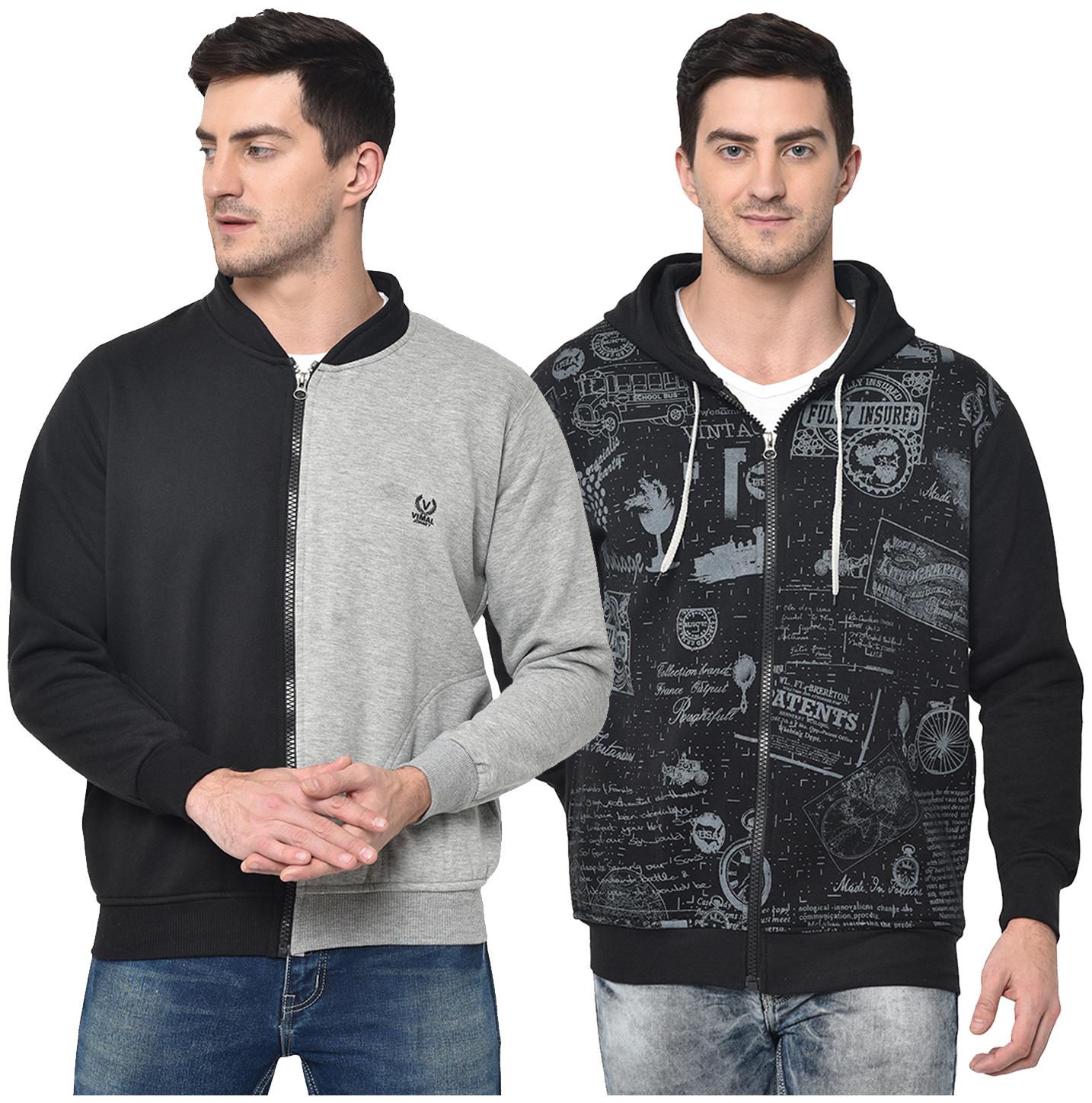 

VIMAL JONNEY Cotton Blend Colourblocked Black Grey Color Sweatshirt For Men (Pack Of 2)