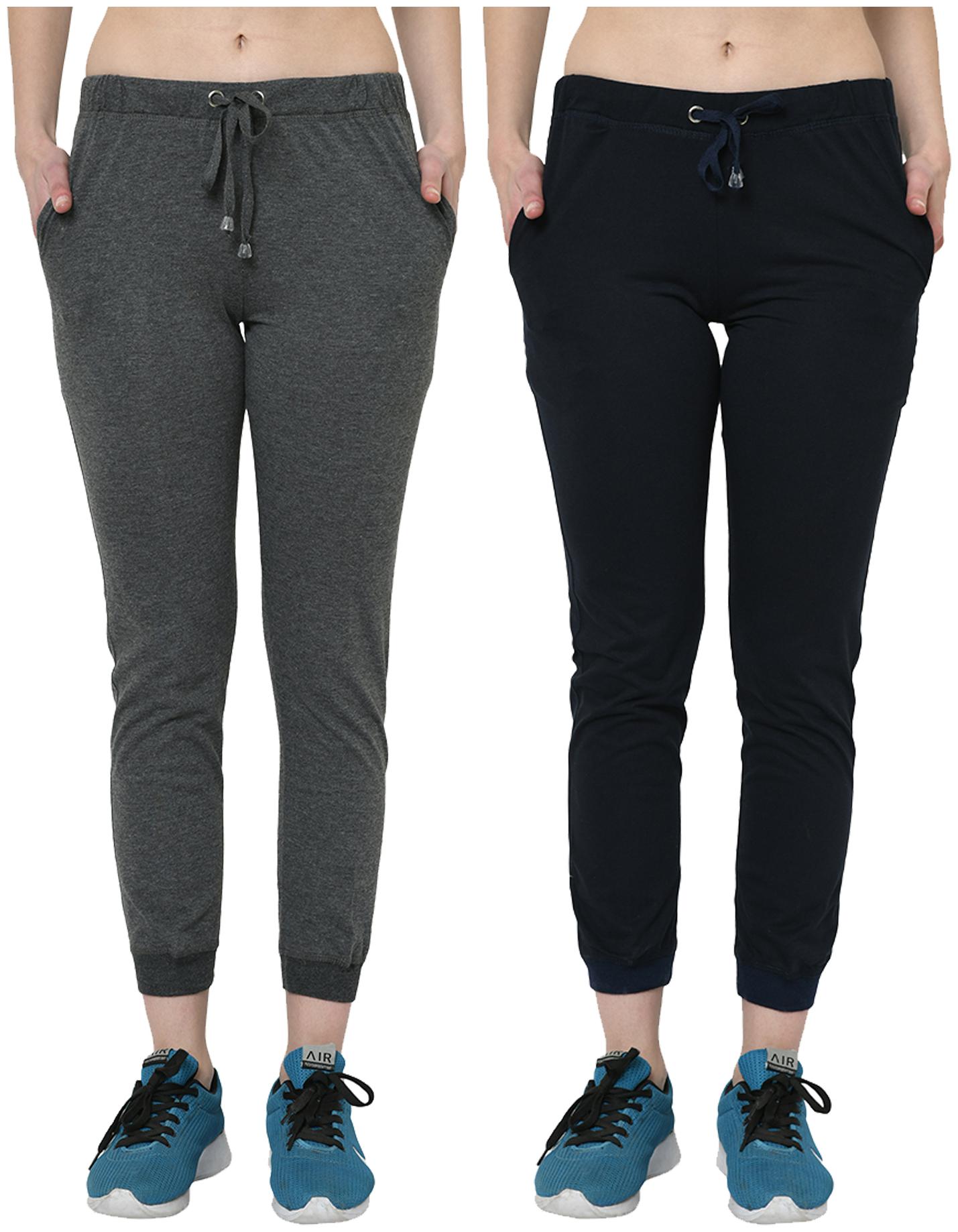 

VIMAL JONNEY Women Cotton Blend Solid Grey Navy Joggers