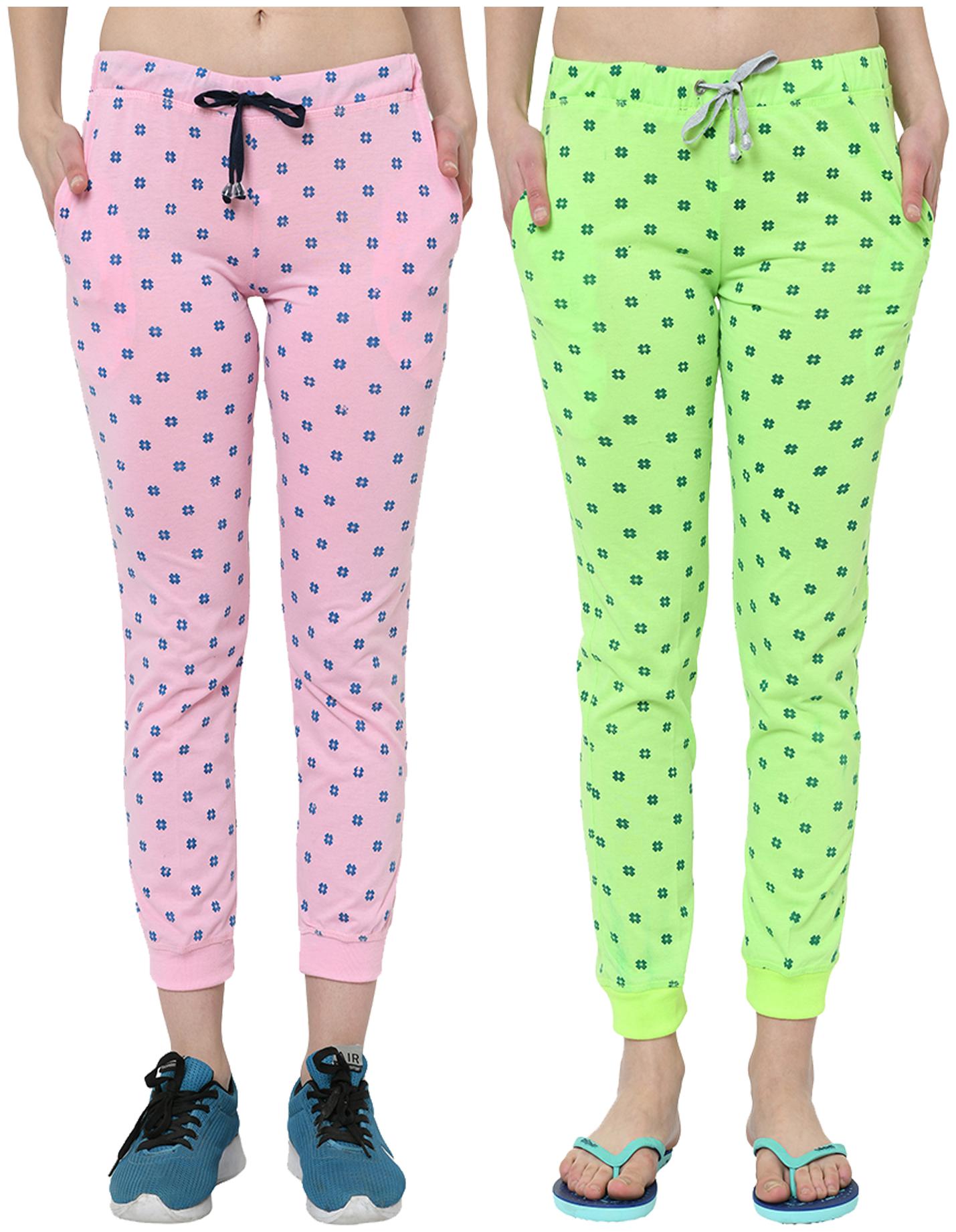 

VIMAL JONNEY Women Cotton Blend Printed Pink Green Joggers