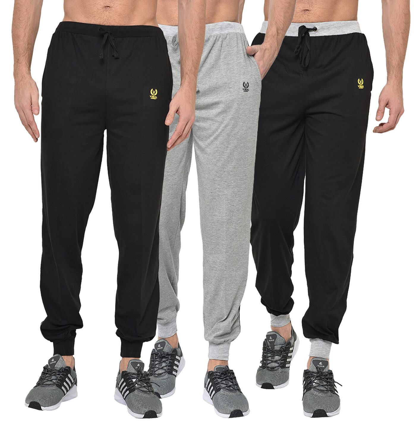 

VIMAL JONNEY Men Black Grey Solid Regular fit Joggers