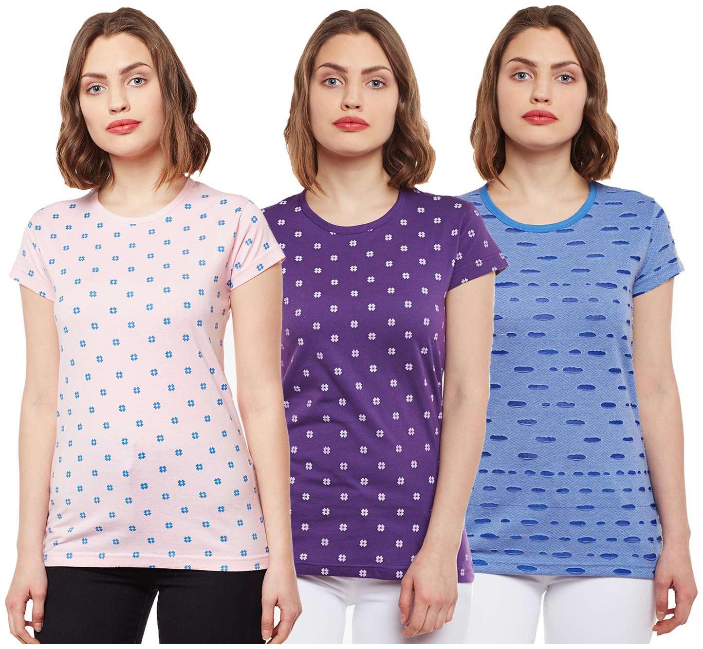 

VIMAL JONNEY Women Multi Regular fit Round neck Cotton T shirt