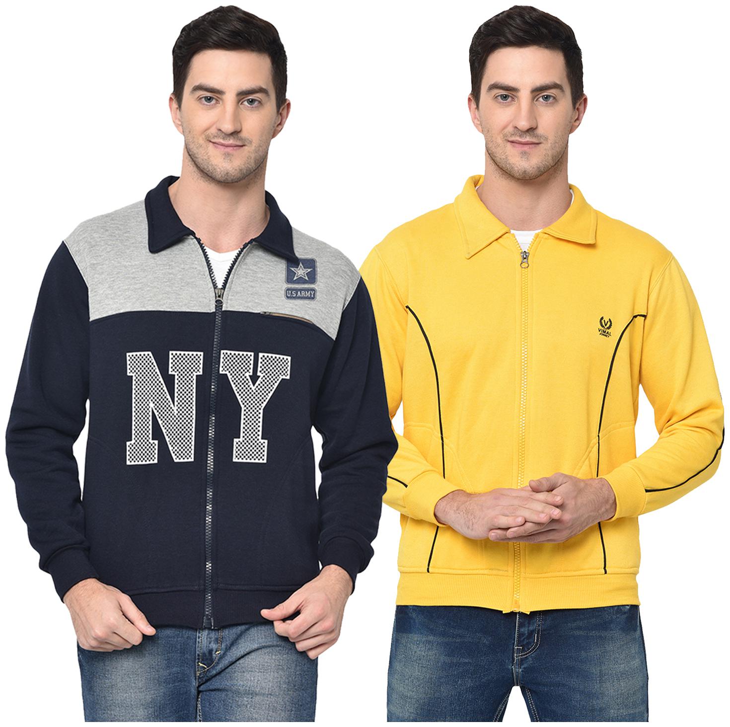 

VIMAL JONNEY Cotton Blend Colourblocked Multi Color Sweatshirt For Men (Pack Of 2)