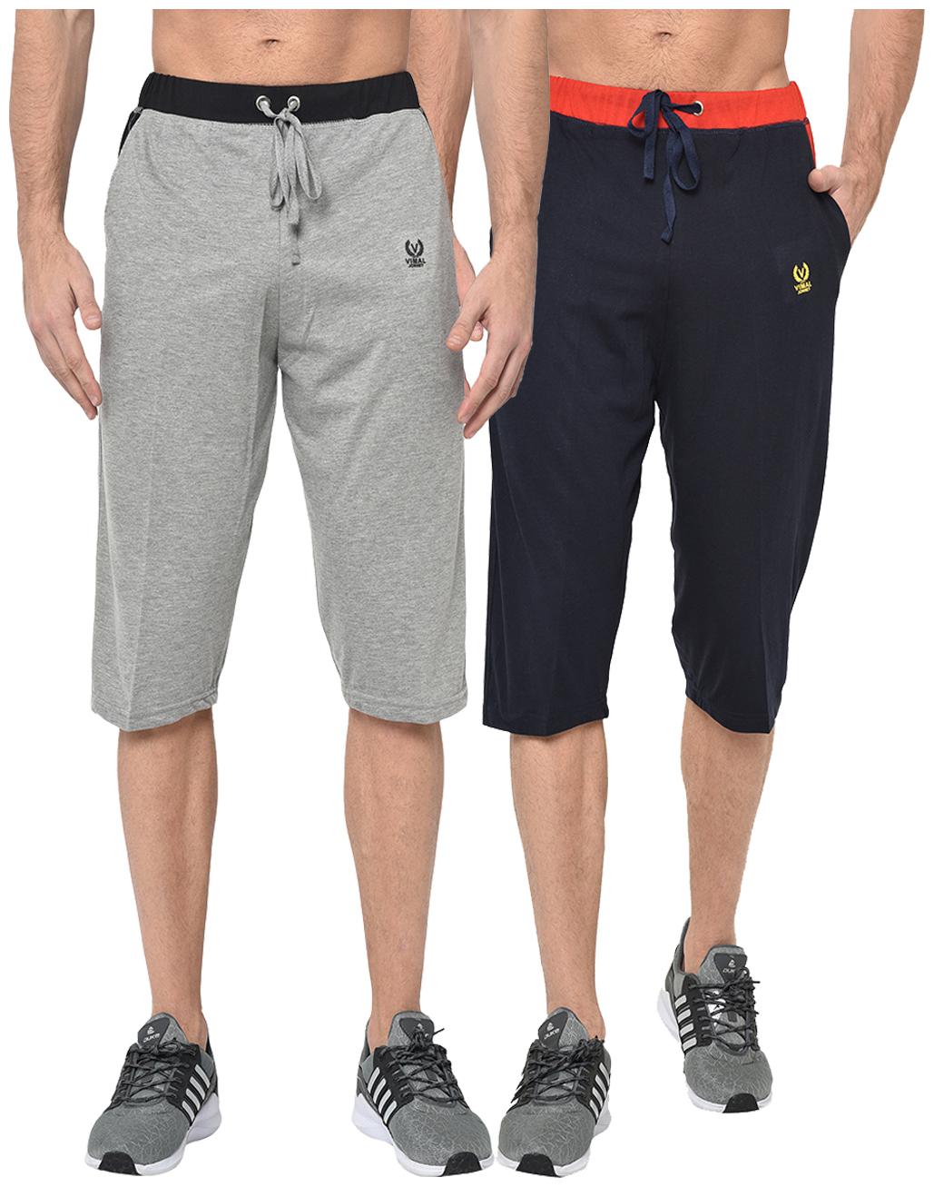 

VIMAL JONNEY Men Grey Navy Blue Regular Fit Regular Shorts