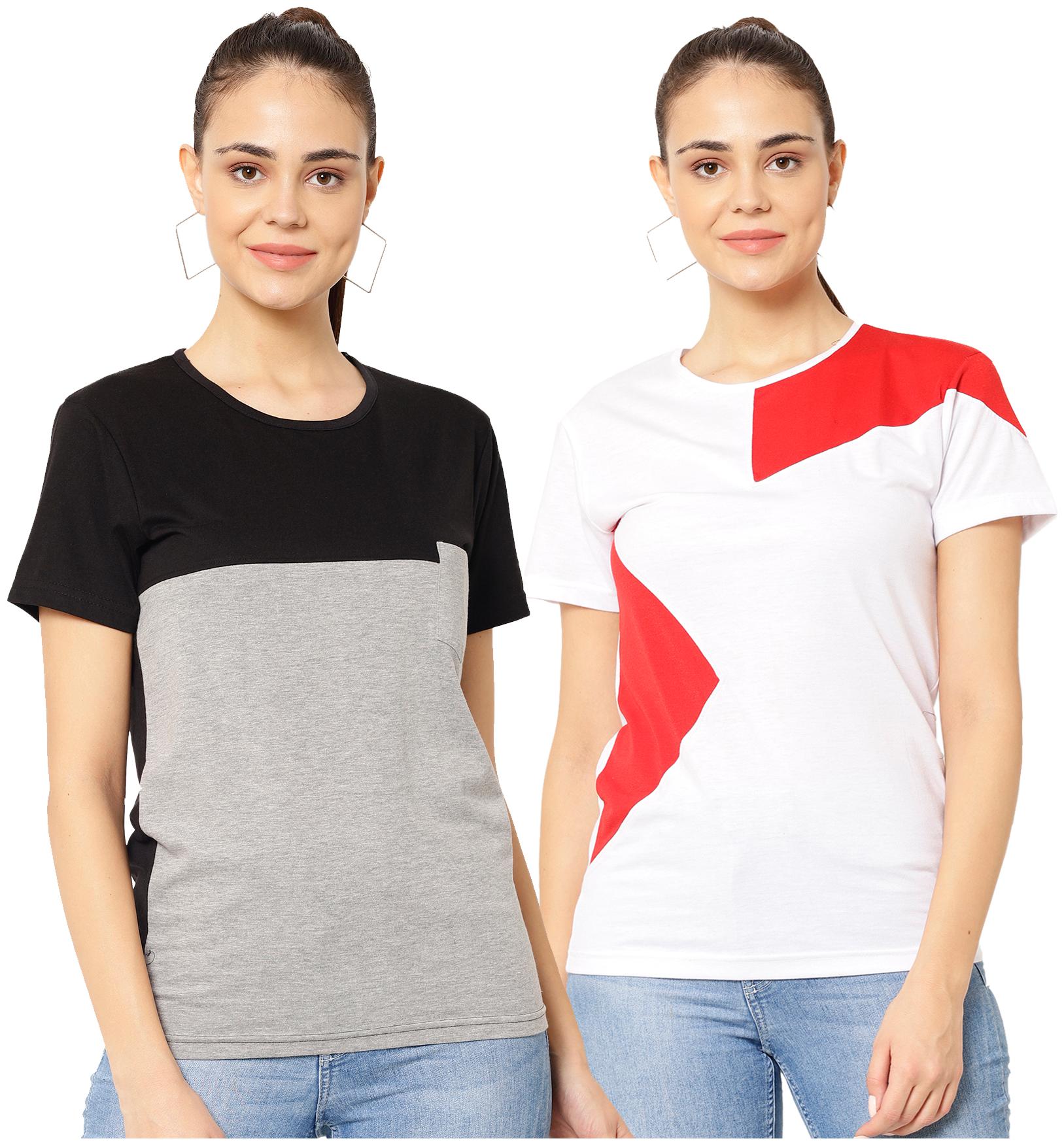 

VIMAL JONNEY Women Multi Regular fit Round neck Cotton blend T shirt