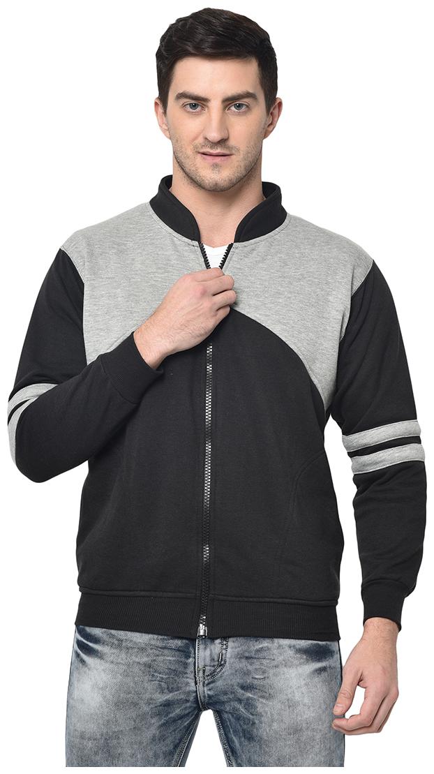

VIMAL JONNEY Men Cotton Blend Colourblocked Black Grey Sweatshirt
